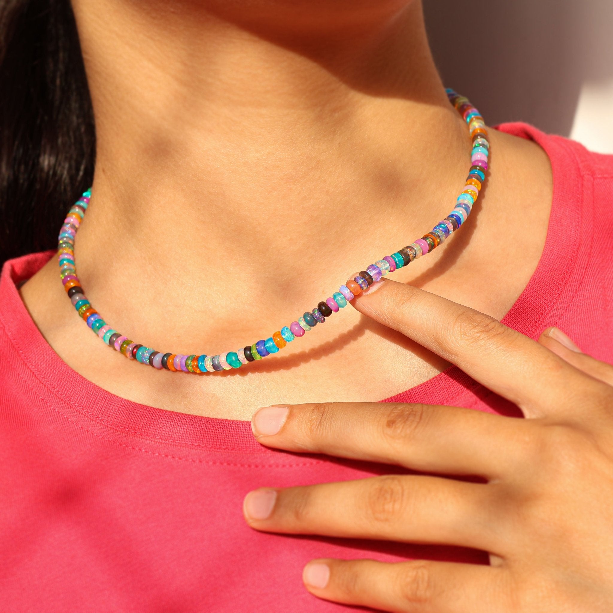 Natural Multi Opal Plain Beaded Necklace - Goodstone Jewels