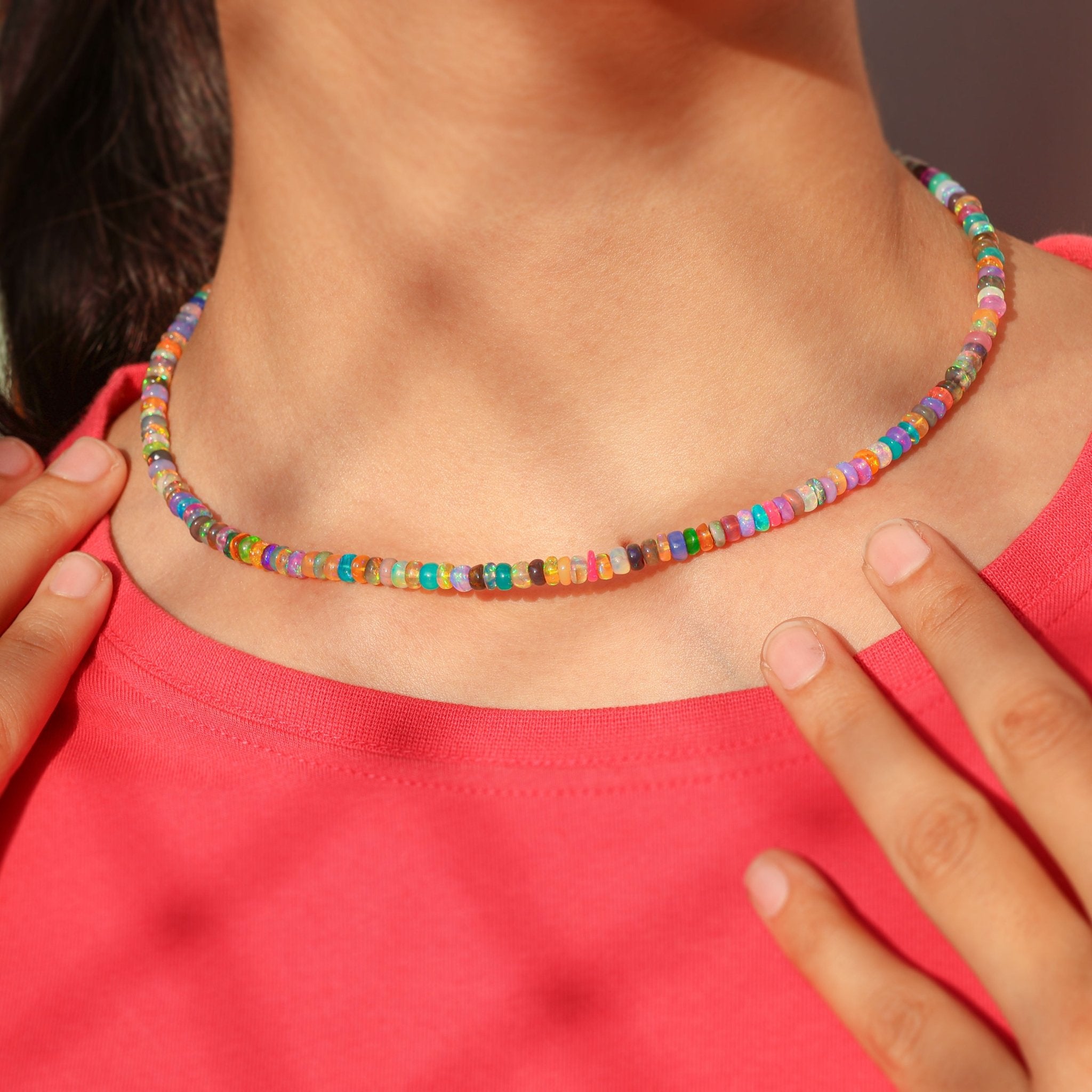 Natural Multi Opal Plain Beaded Necklace - Goodstone Jewels