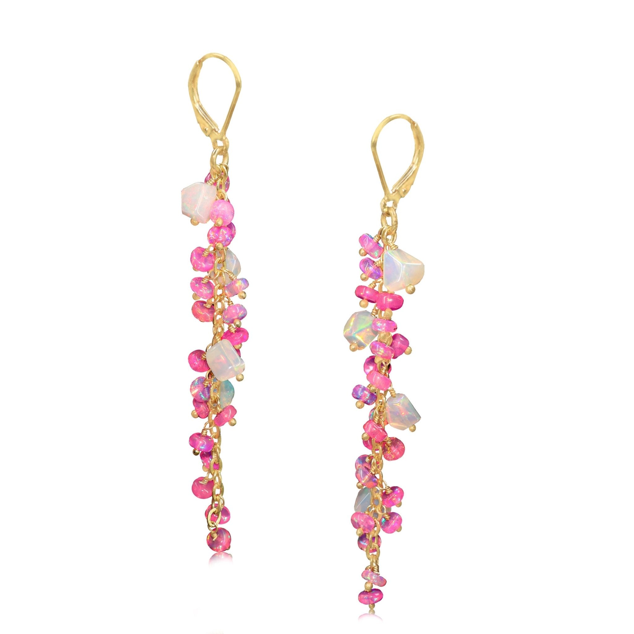 Natural Multi Opal Tumble Beaded Cluster Dangle Drop Earrings - Goodstone Jewels