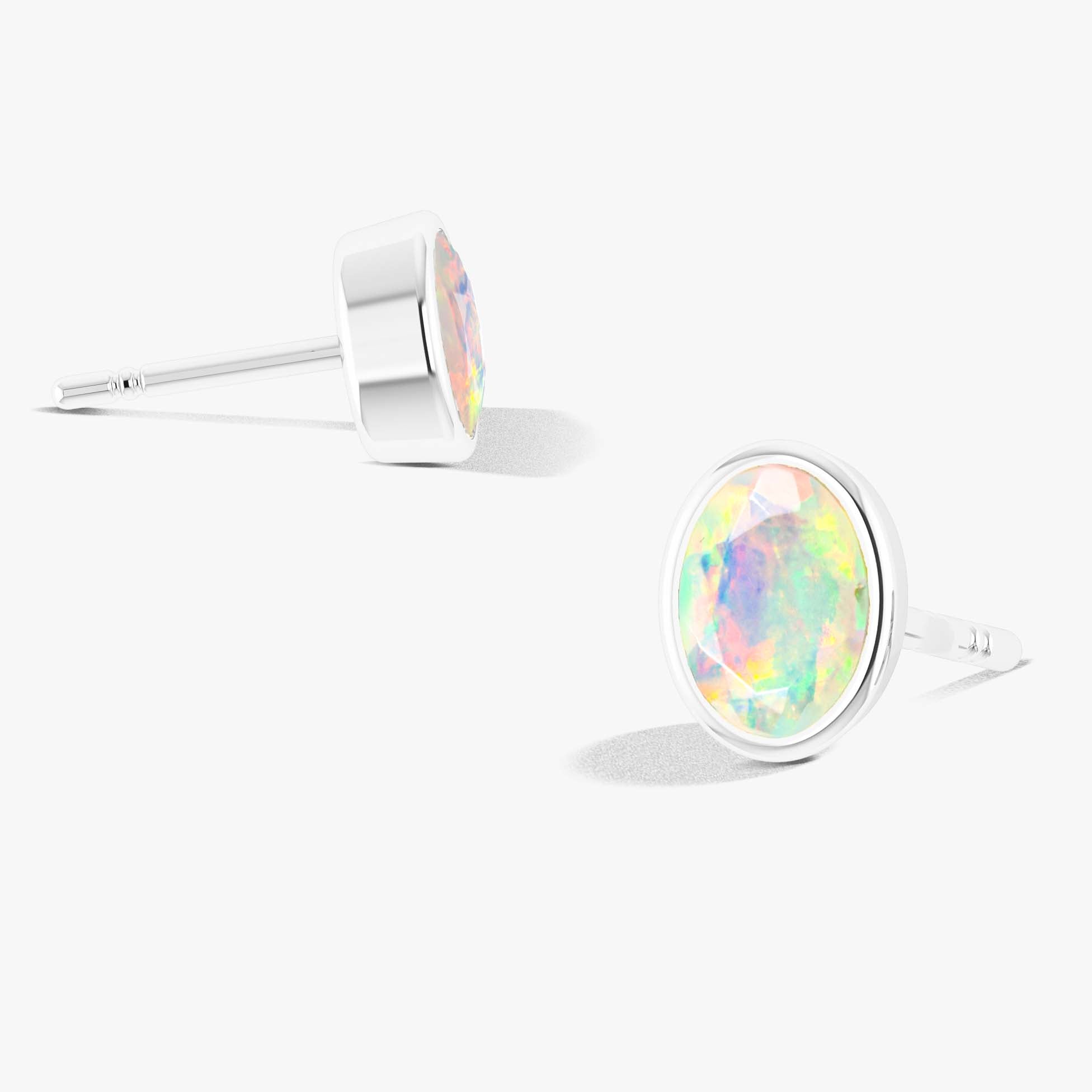 Natural Multifire Oval Opal Stud Earring - Goodstone Jewels