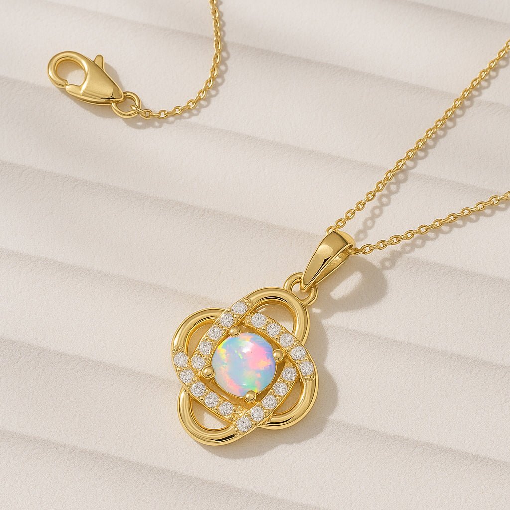 Natural Multifire White Opal Statement Pendant Necklace - Goodstone Jewels