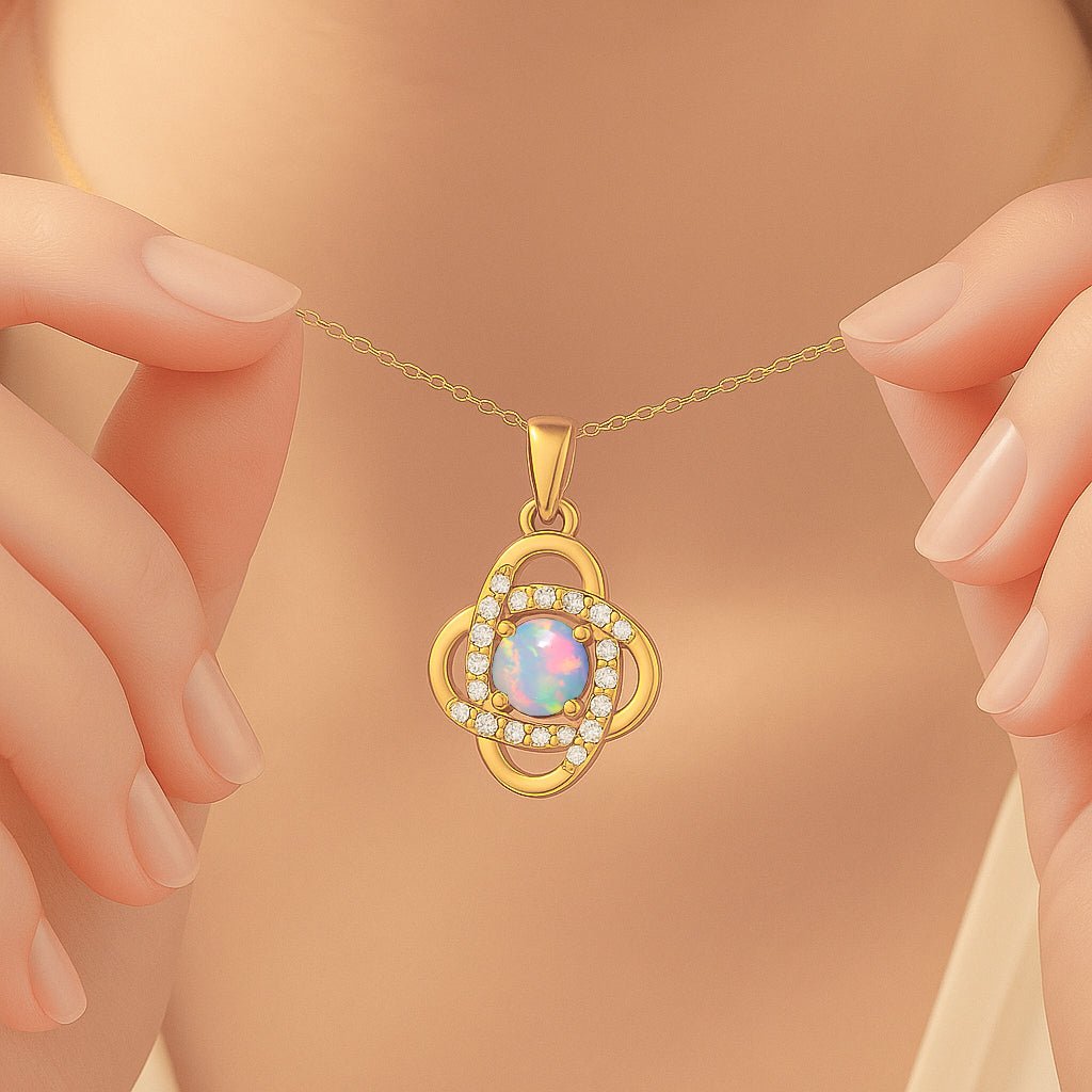 Natural Multifire White Opal Statement Pendant Necklace - Goodstone Jewels