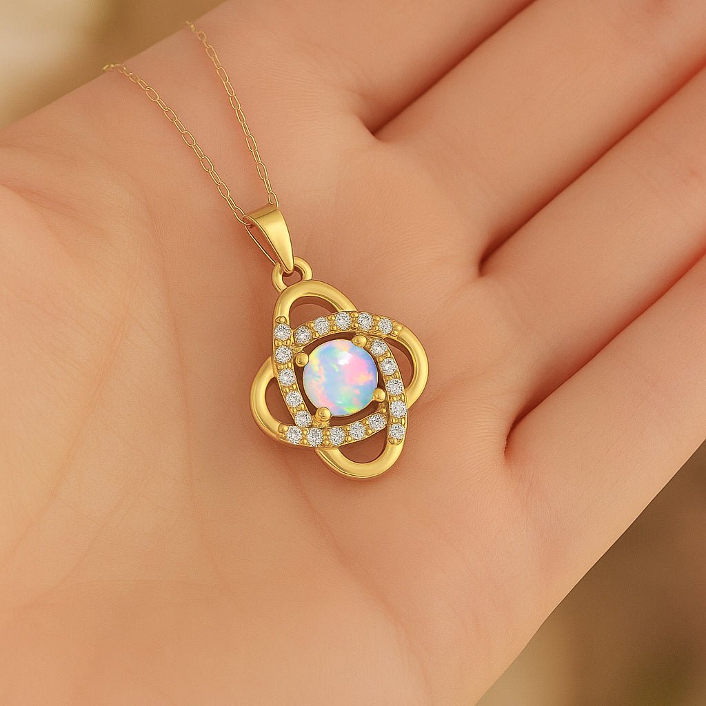 Natural Multifire White Opal Statement Pendant Necklace - Goodstone Jewels