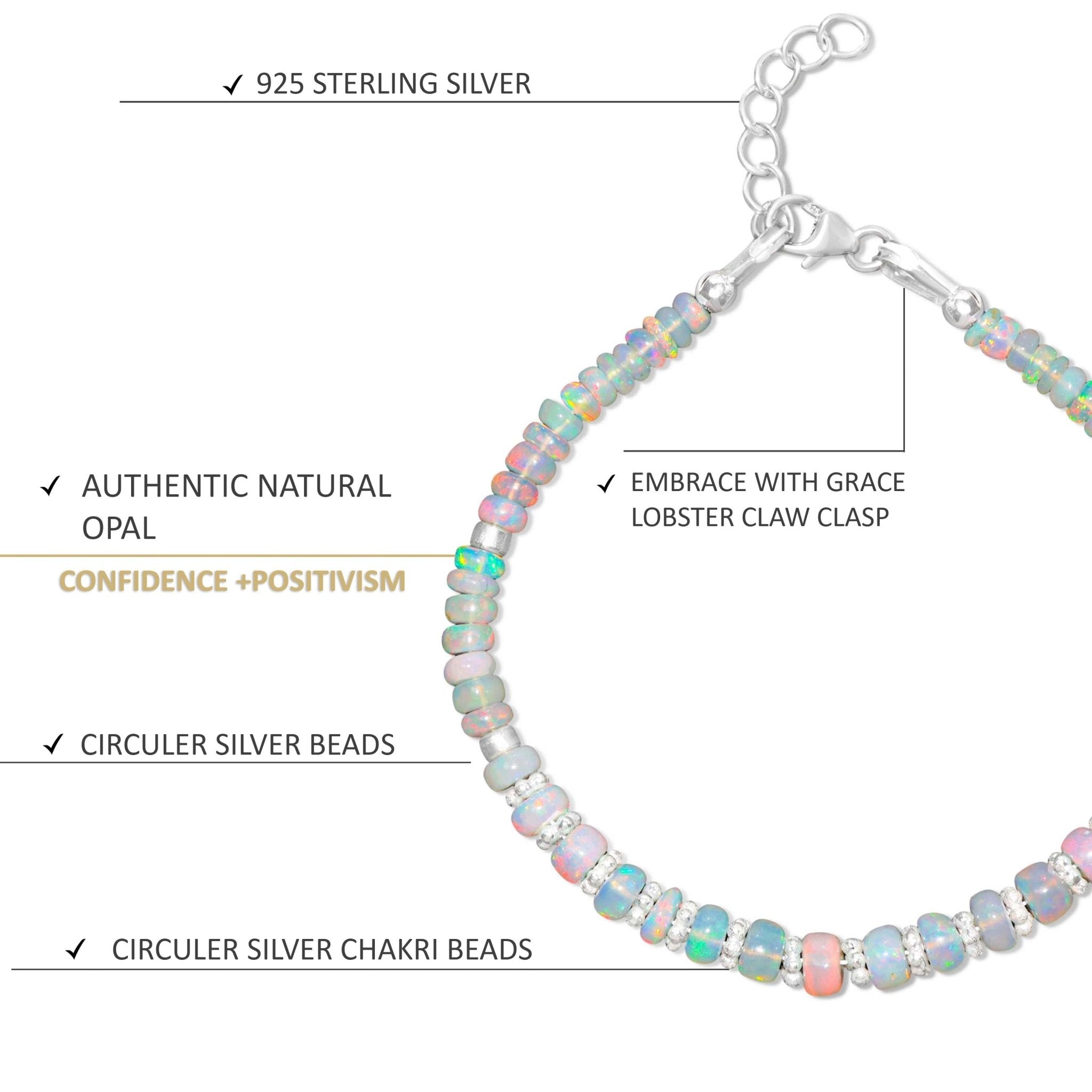 Natural Opal Beaded Bracelet With Circular Silver Chakri Beads - Goodstone Jewels