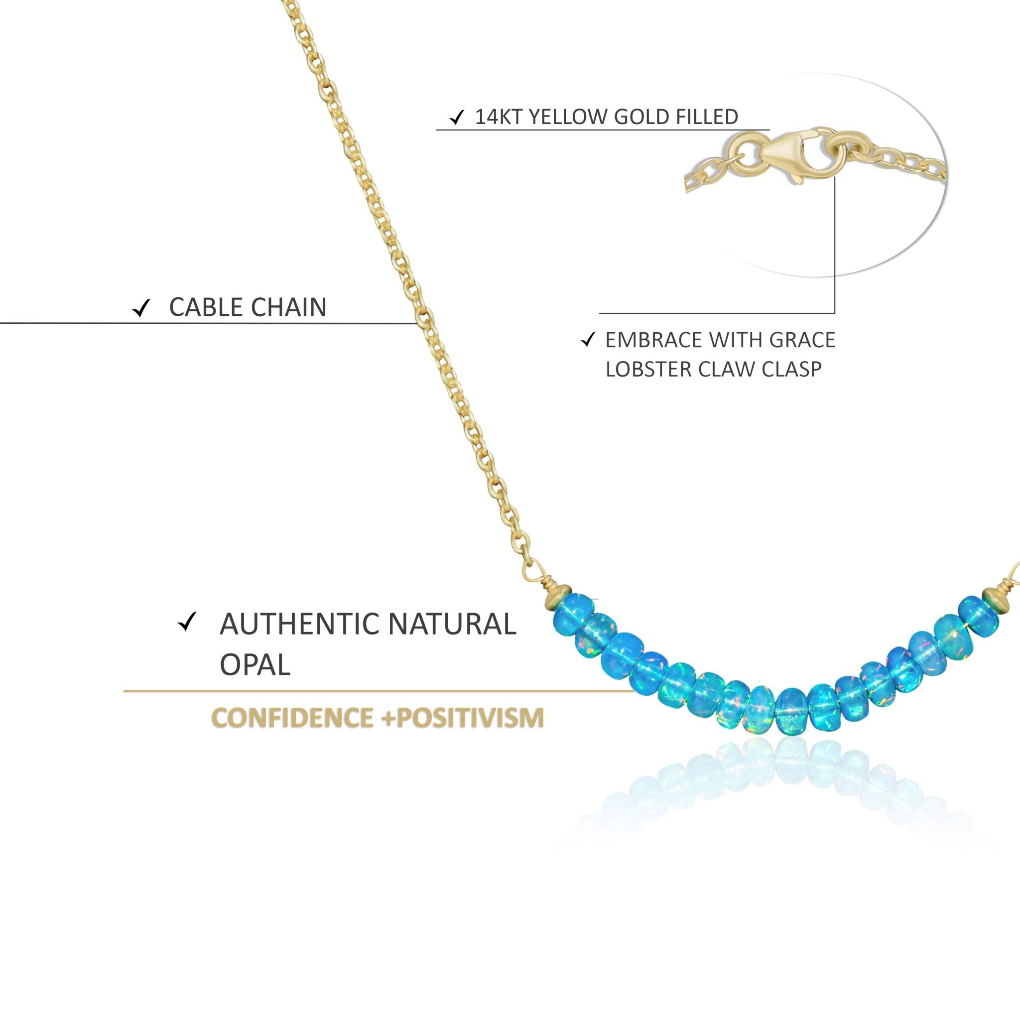 Natural Opal Beads Cable 16 + 2 Inch Chain Necklace With Lobster Claw Clasp - Goodstone Jewels