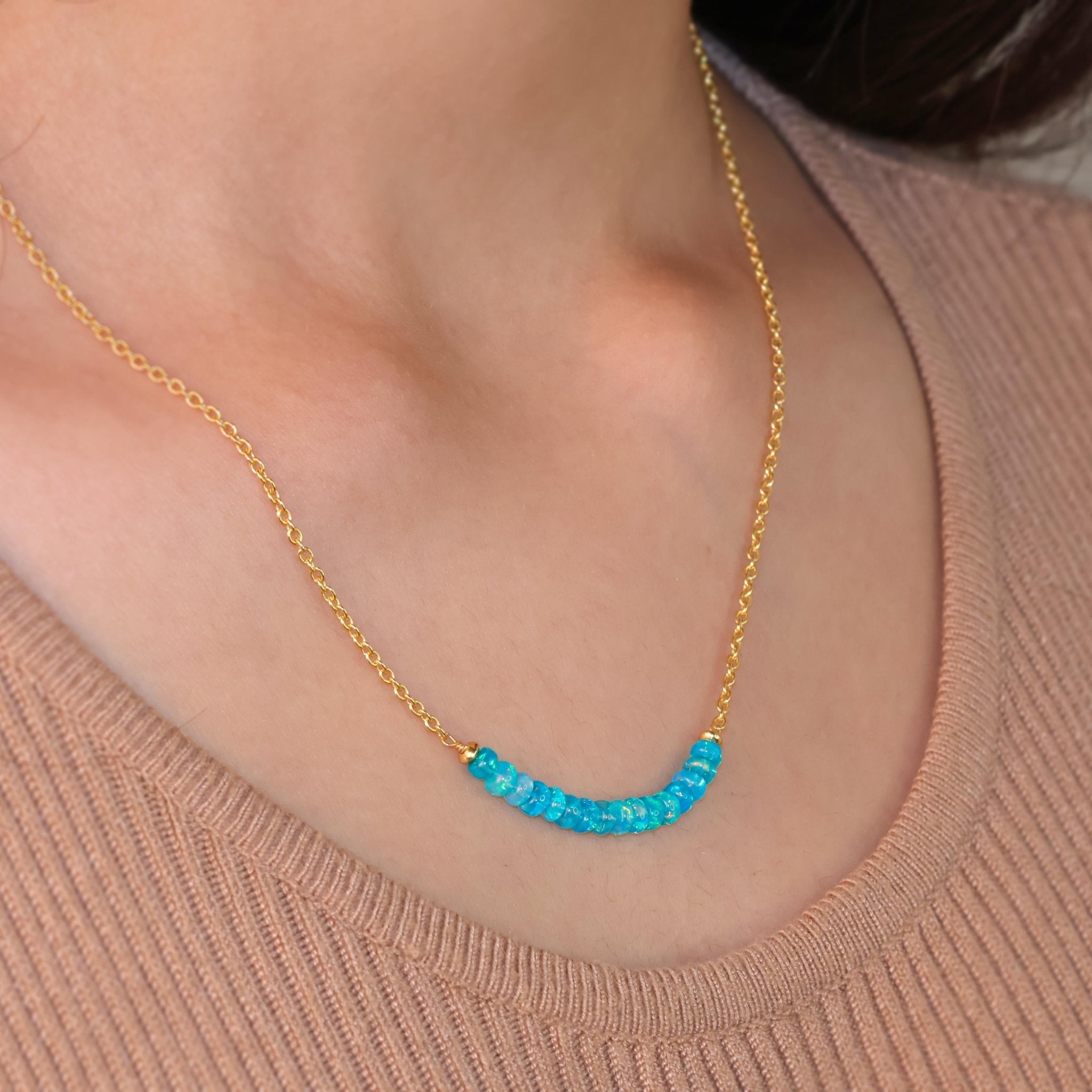 Natural Opal Beads Cable 16 + 2 Inch Chain Necklace With Lobster Claw Clasp - Goodstone Jewels