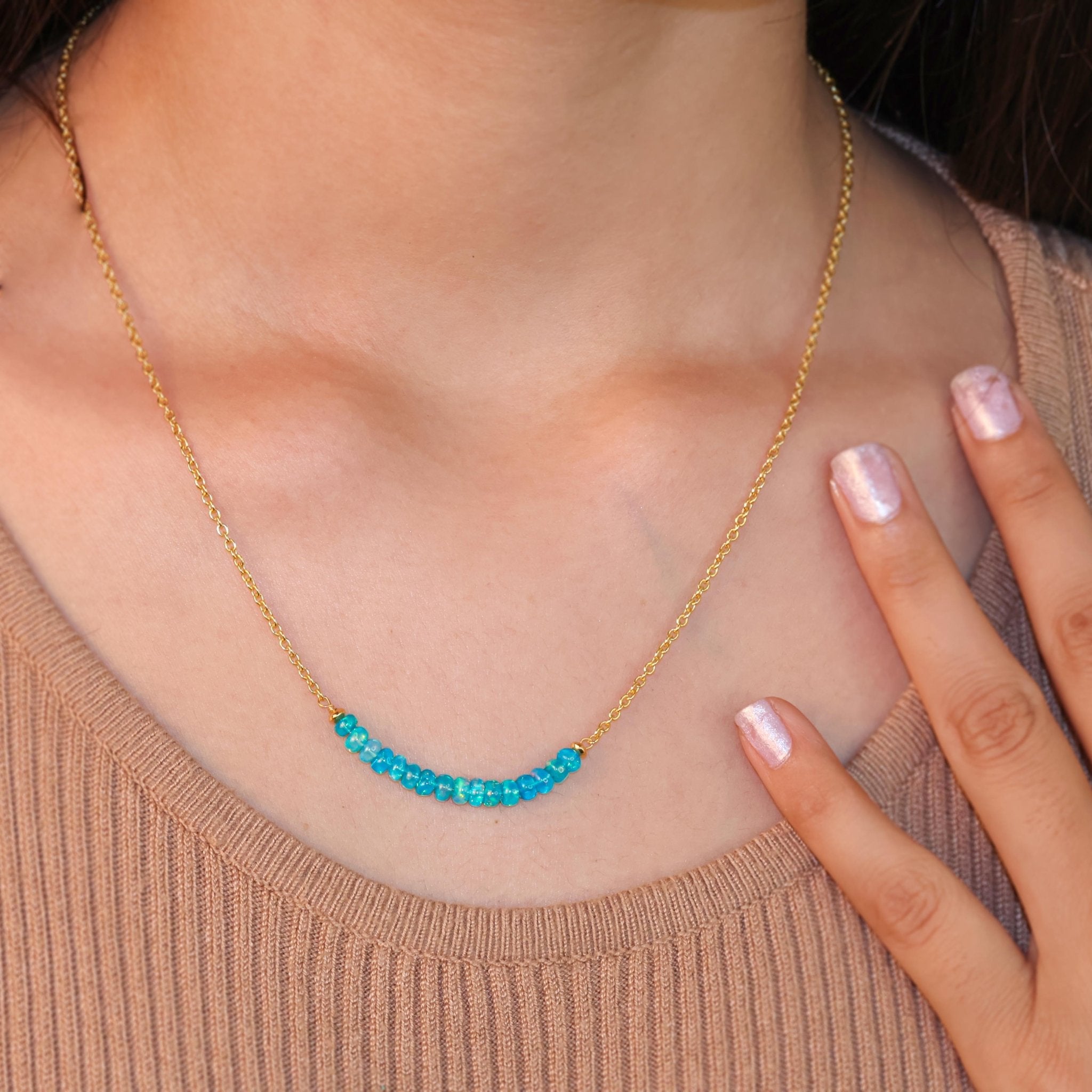 Natural Opal Beads Cable 16 + 2 Inch Chain Necklace With Lobster Claw Clasp - Goodstone Jewels