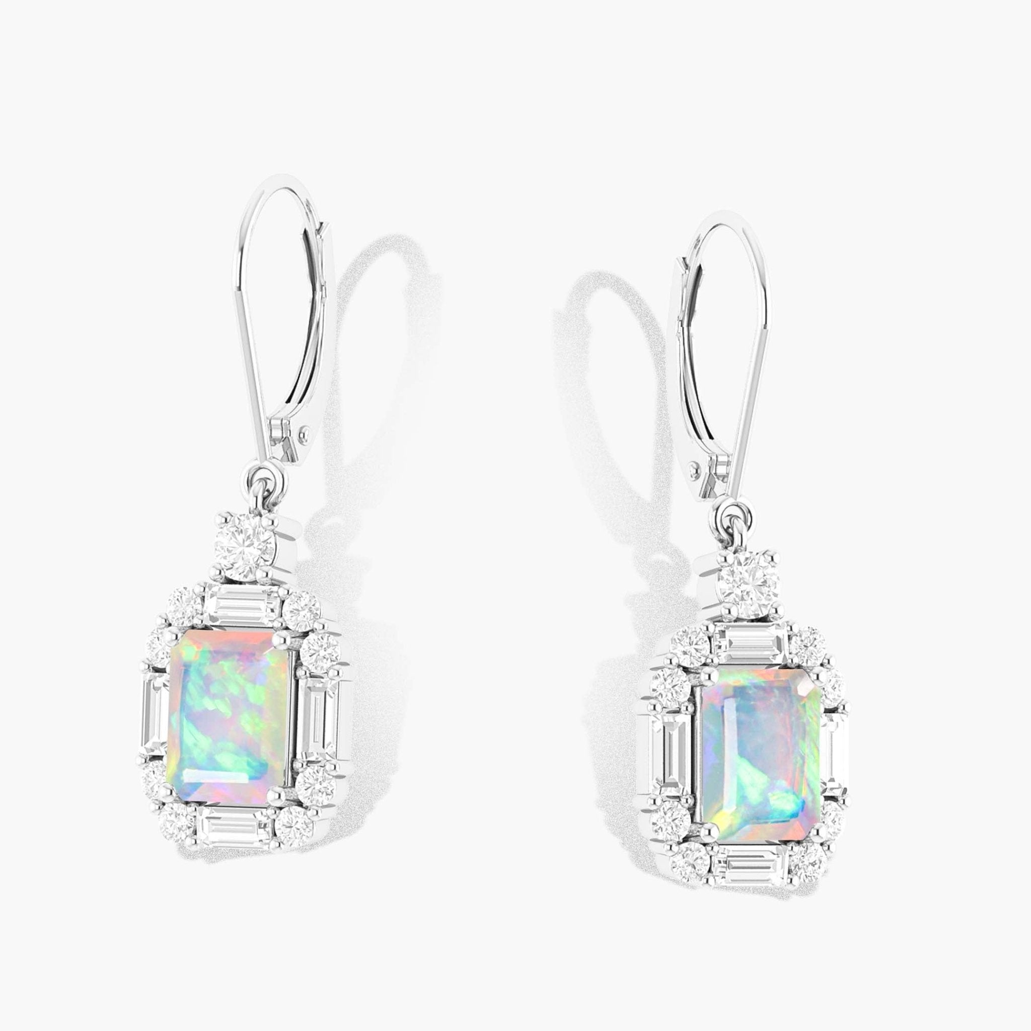 Natural Sterling Silver Opal Octagon Gemstone Drop Earrings