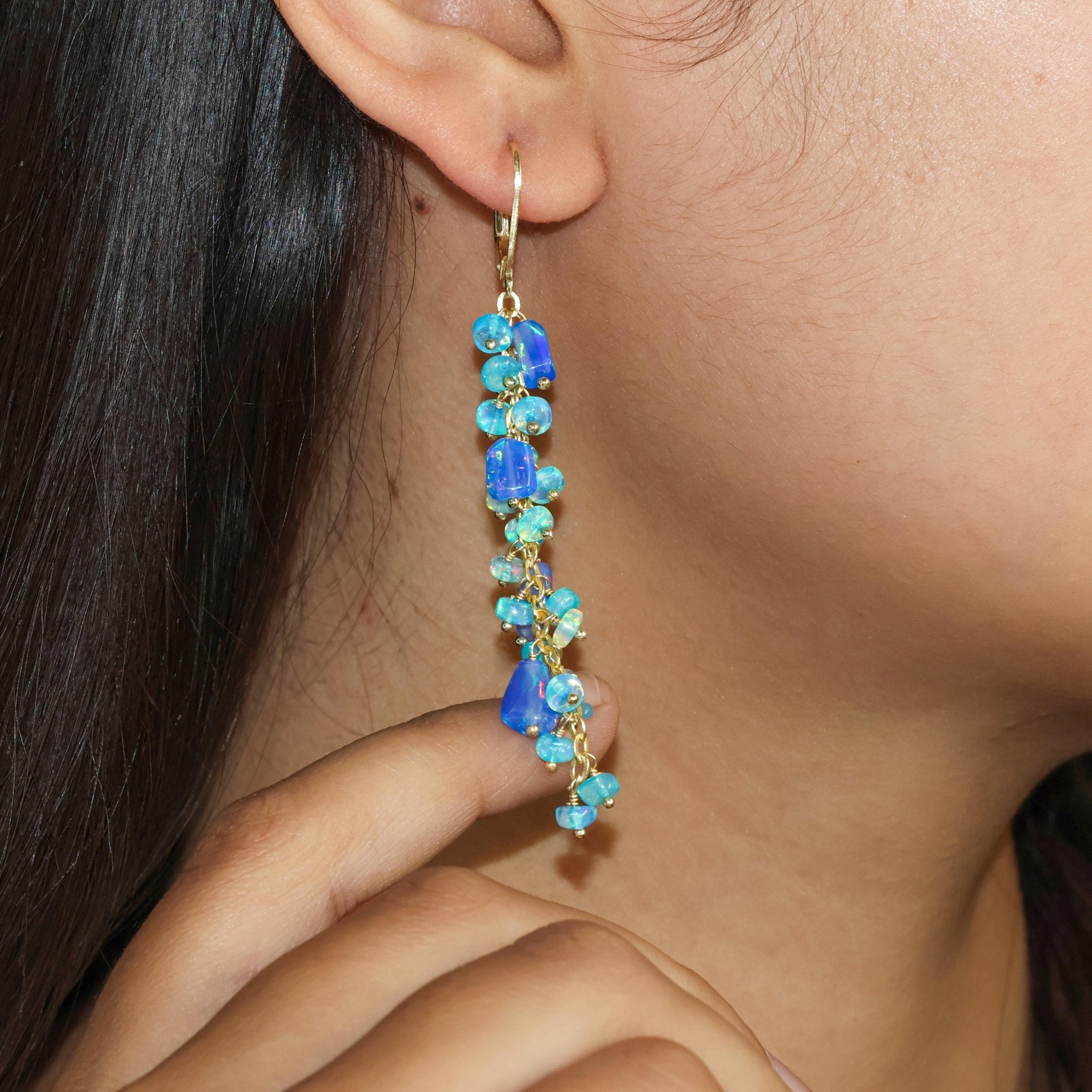 Natural Opal Tumble Beaded Cluster Dangle Drop Earrings - Goodstone Jewels