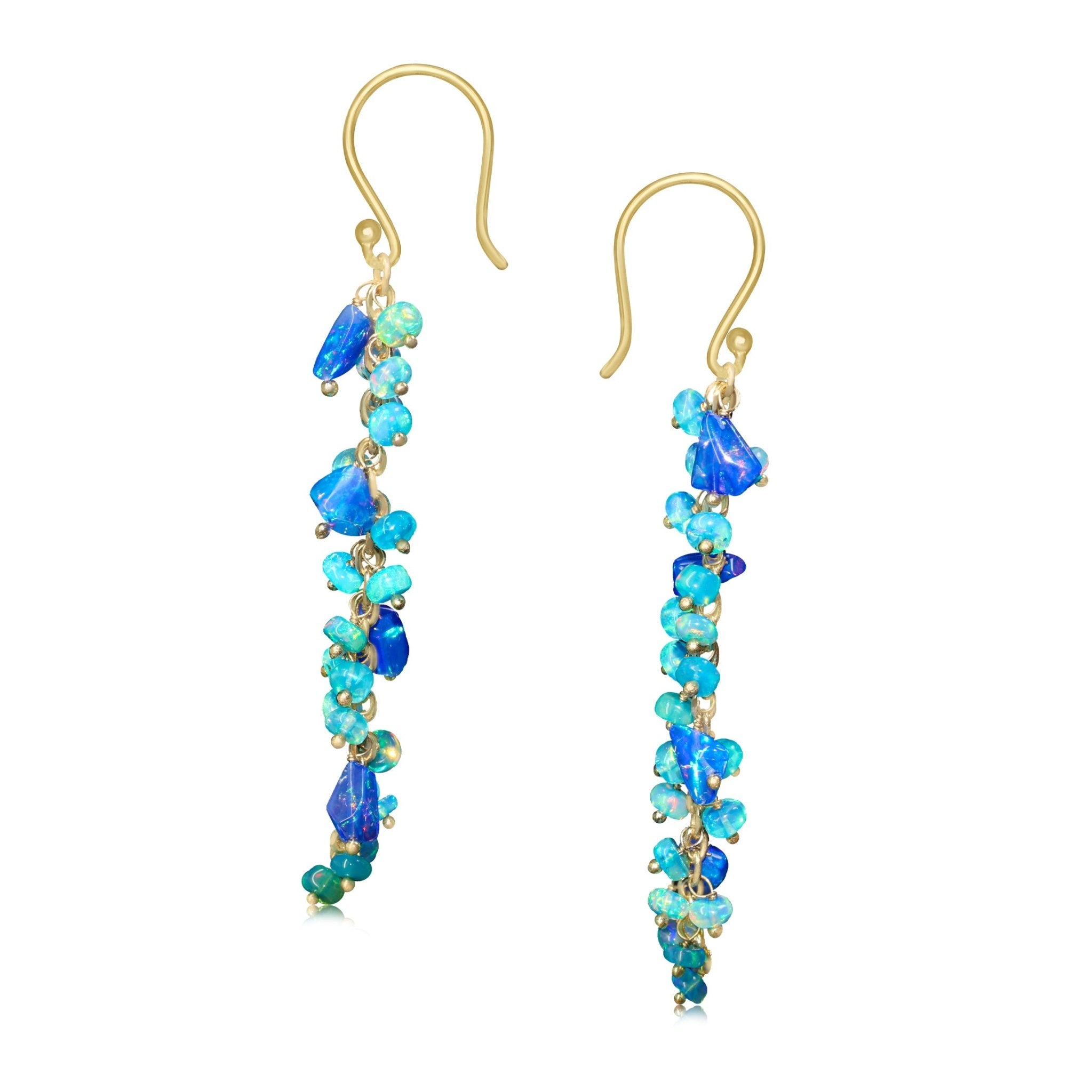 Natural Opal Tumble Beaded Cluster Dangle Drop Earrings - Goodstone Jewels