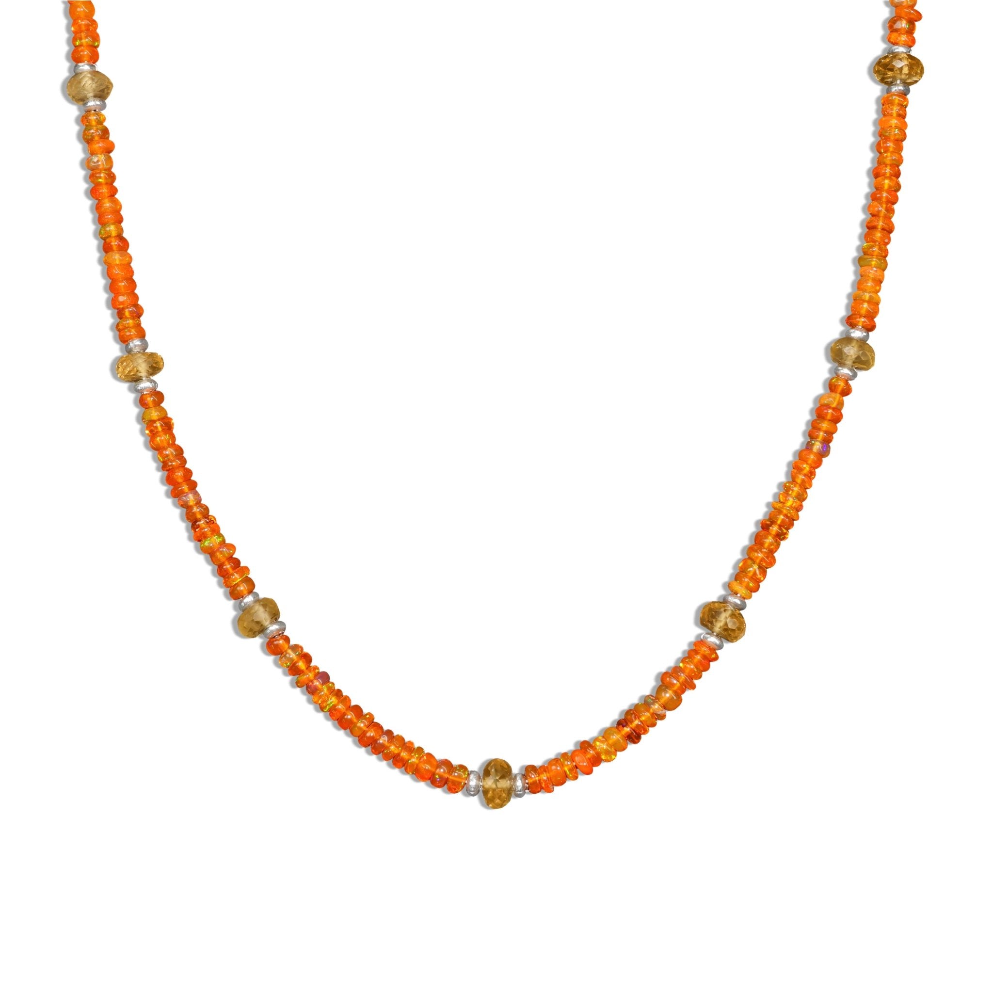 Natural Orange fire Ethiopian opal with citrine beaded necklace - Goodstone Jewels