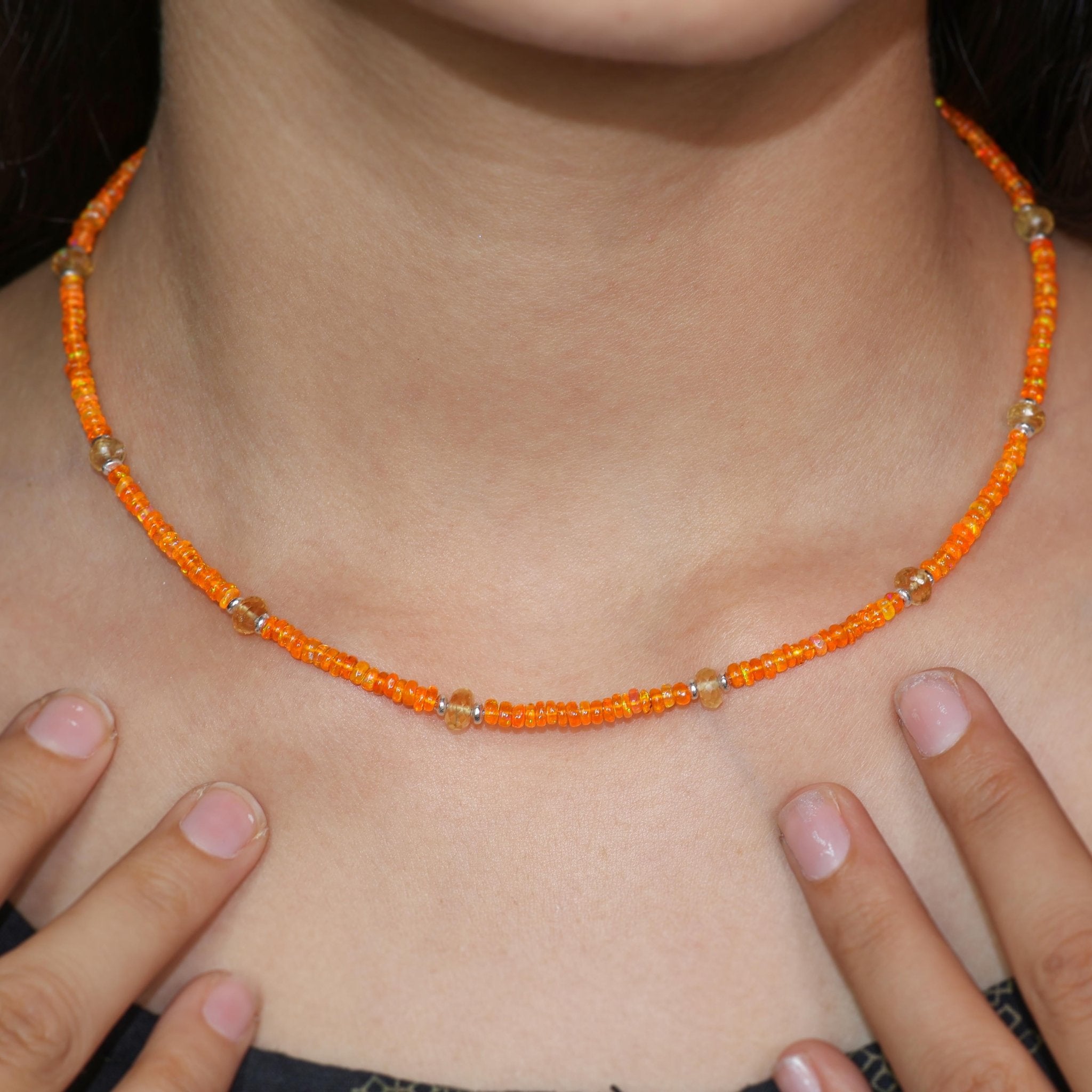 Natural Orange Opal and Citrine Bead Strand Necklace - Goodstone Jewels
