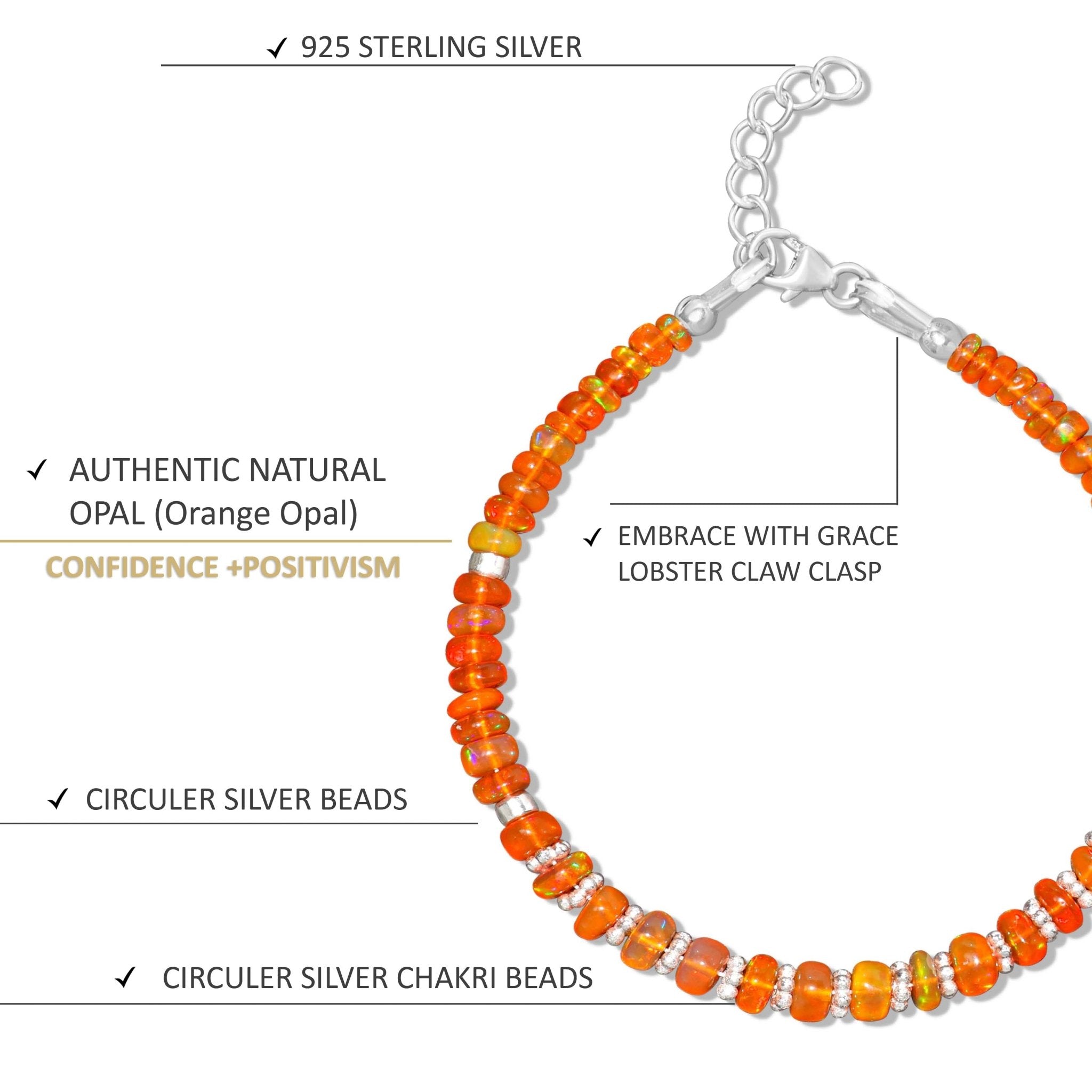 Natural Orange Opal Beaded Bracelet With Circular Silver Chakri Beads - Goodstone Jewels