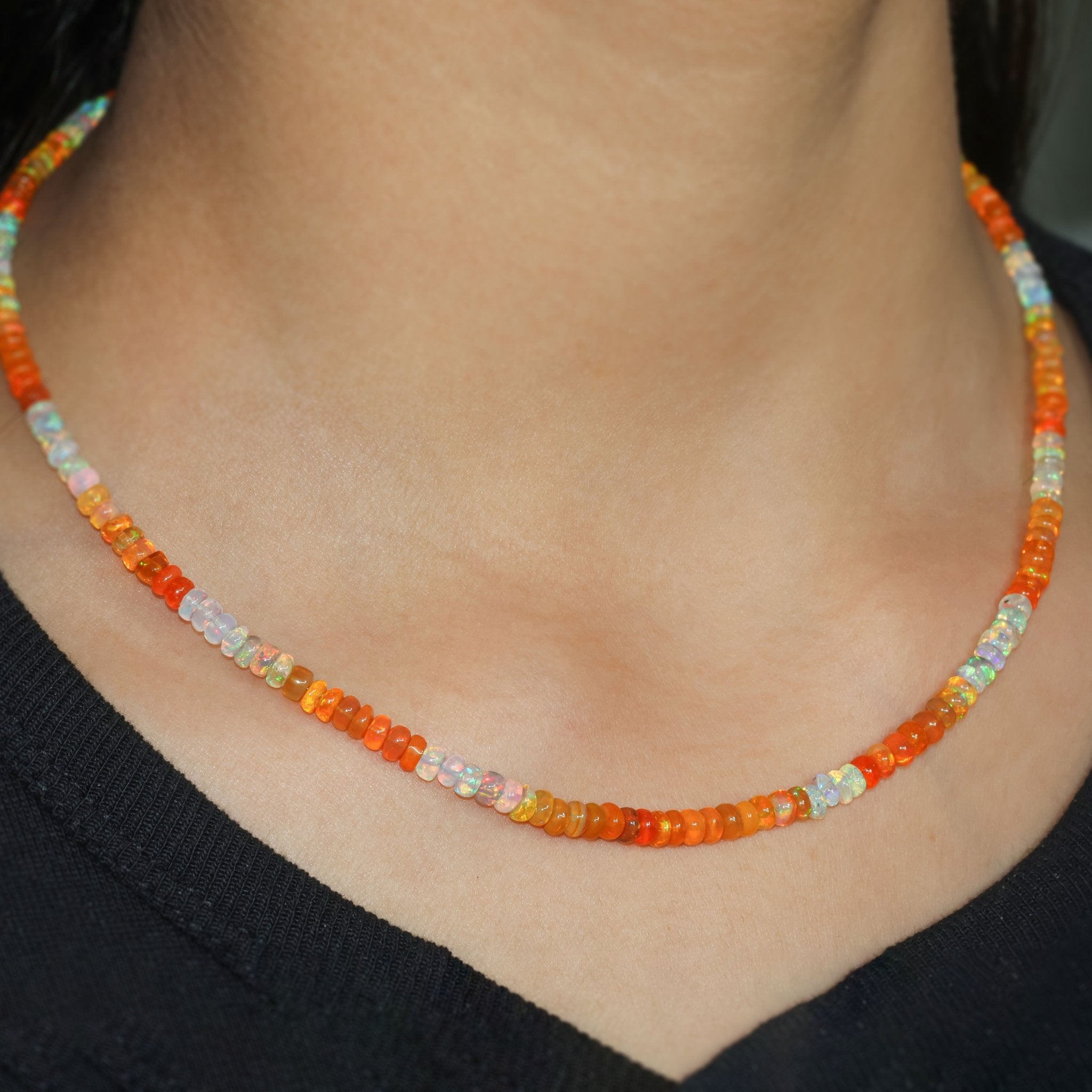 Natural Orange Opal Dual Tone Plain Beaded Necklace - Goodstone Jewels