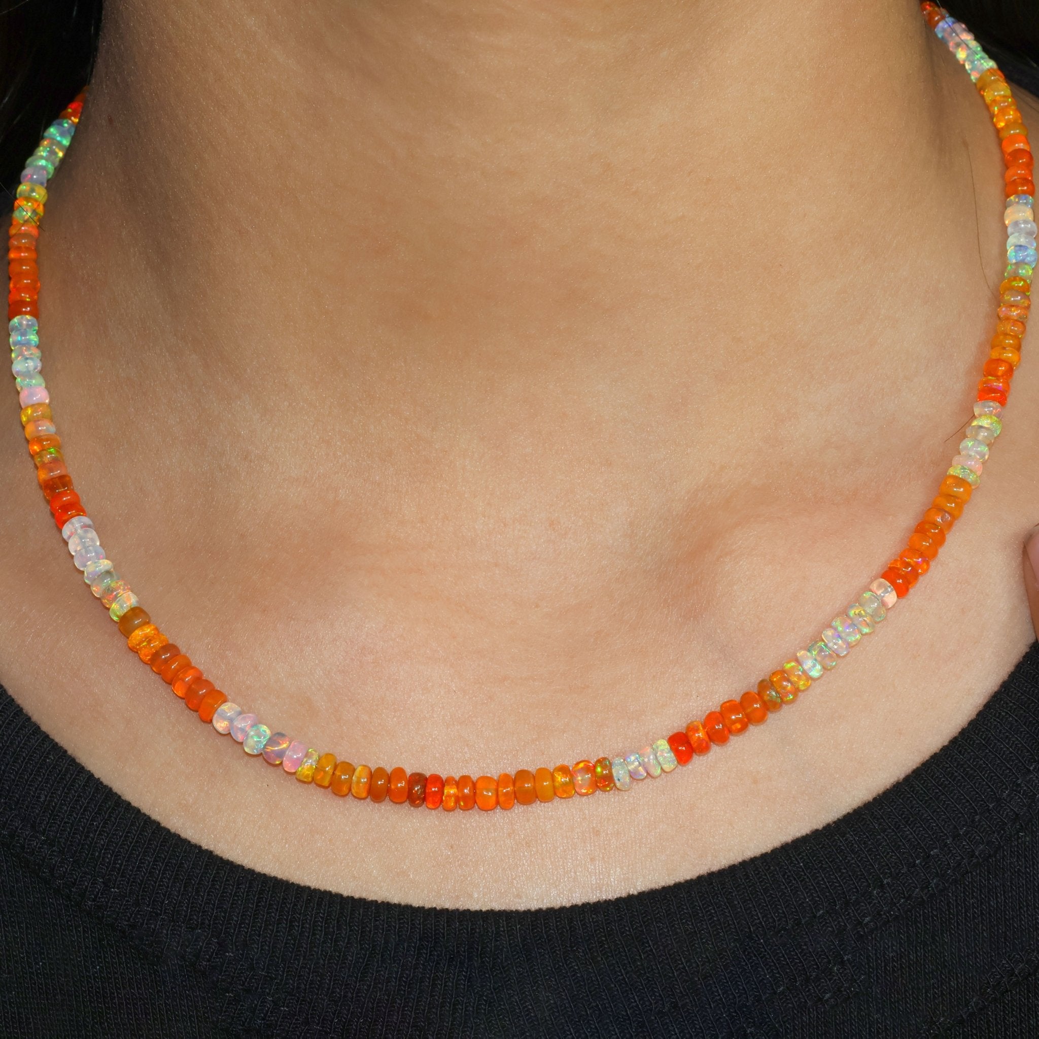 Natural Orange Opal Dual Tone Plain Beaded Necklace - Goodstone Jewels