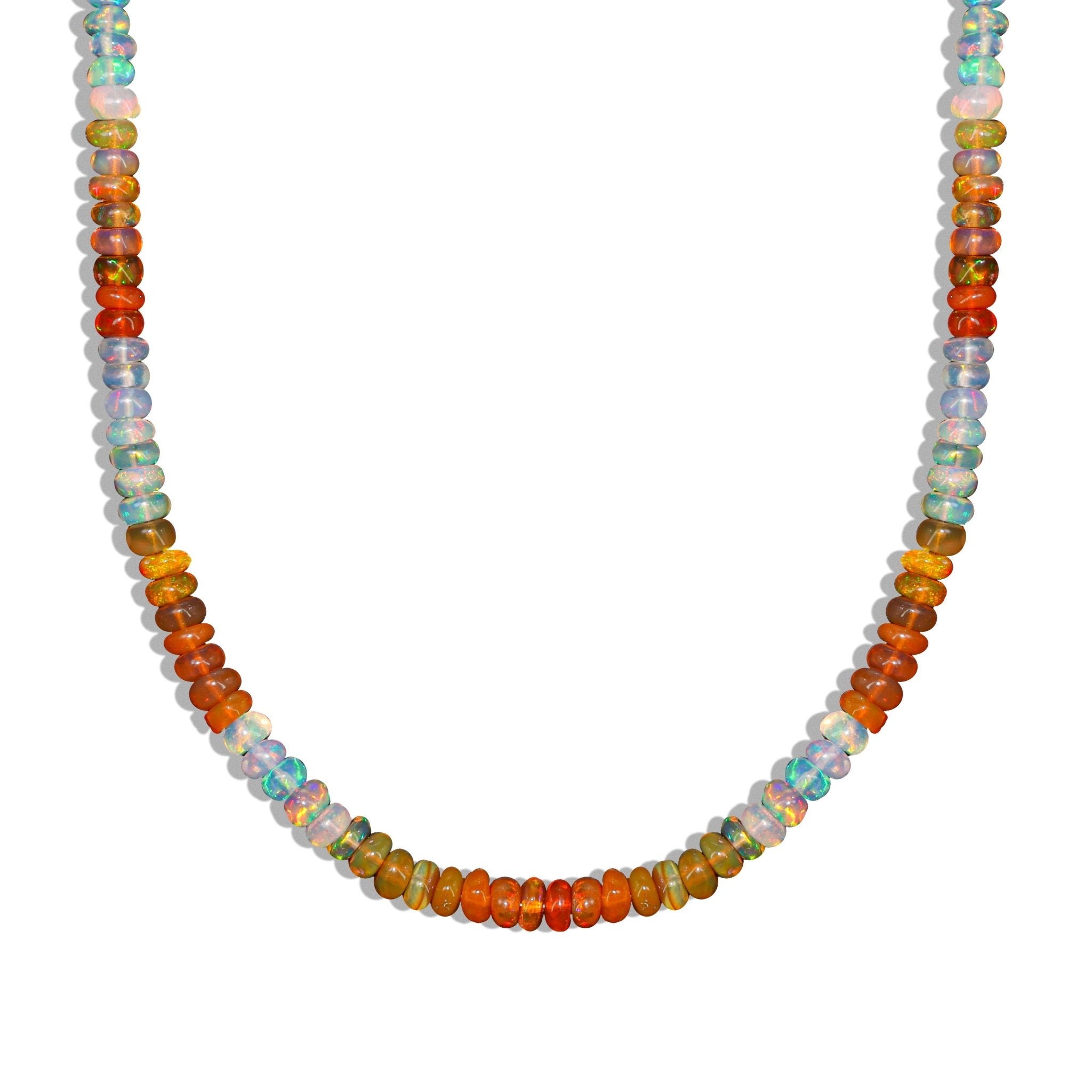 Natural Orange Opal Dual Tone Plain Beaded Necklace - Goodstone Jewels