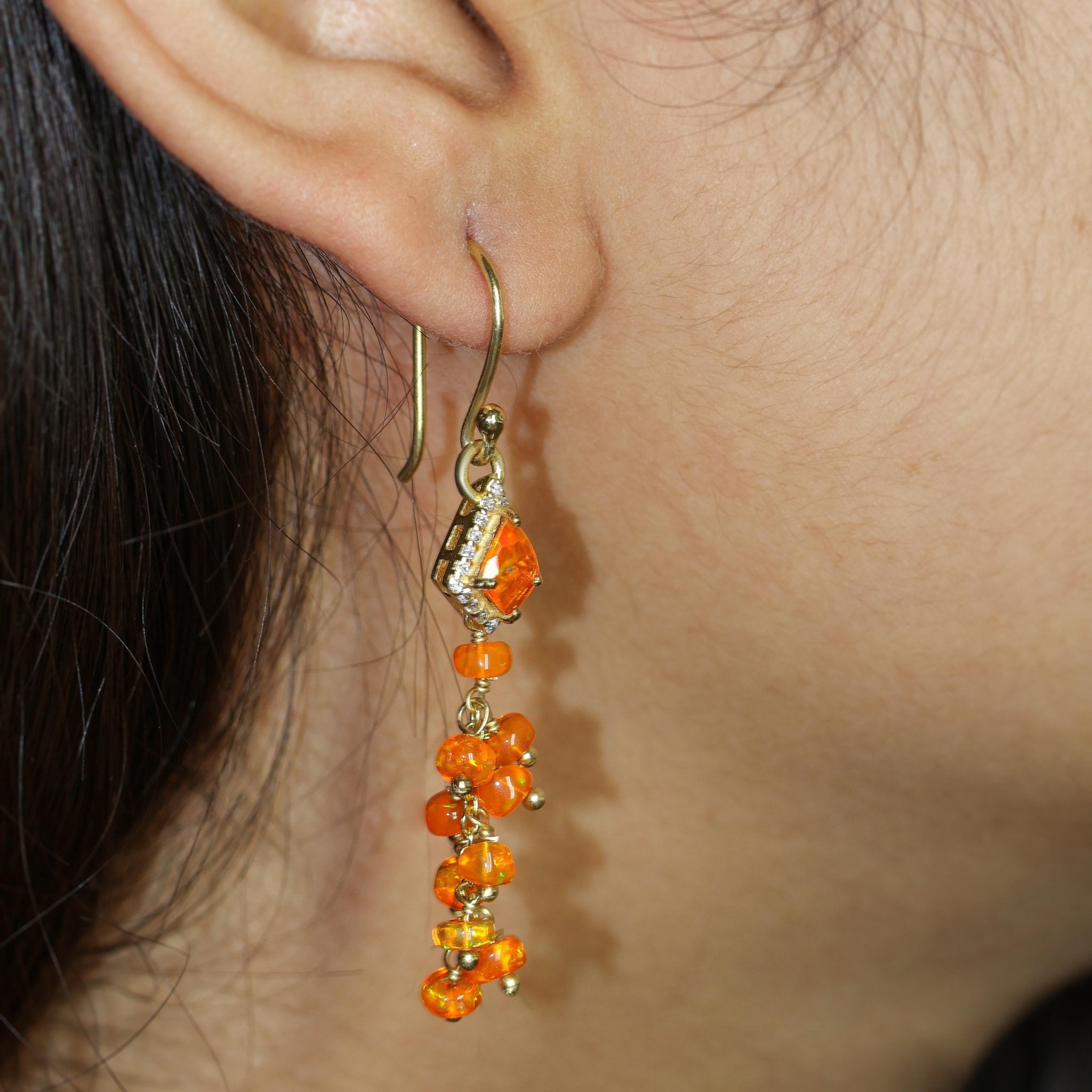 Natural Orange Opal Kite Charm Beaded Cluster Earrings - Goodstone Jewels