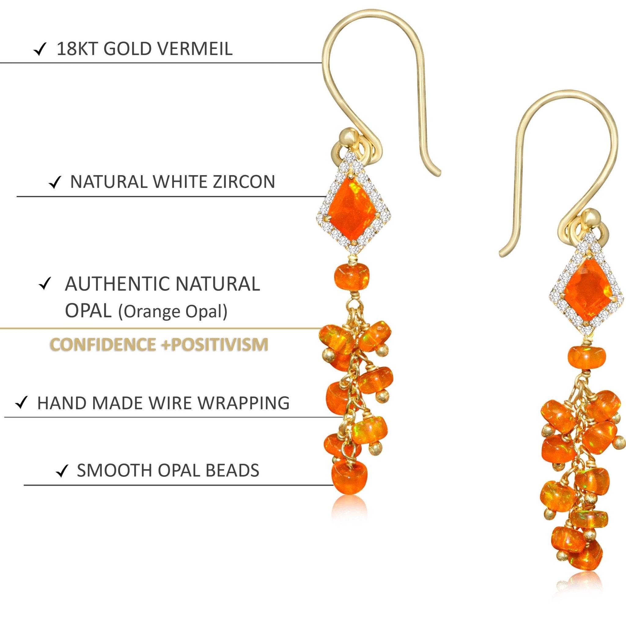 Natural Orange Opal Kite Charm Beaded Cluster Earrings - Goodstone Jewels