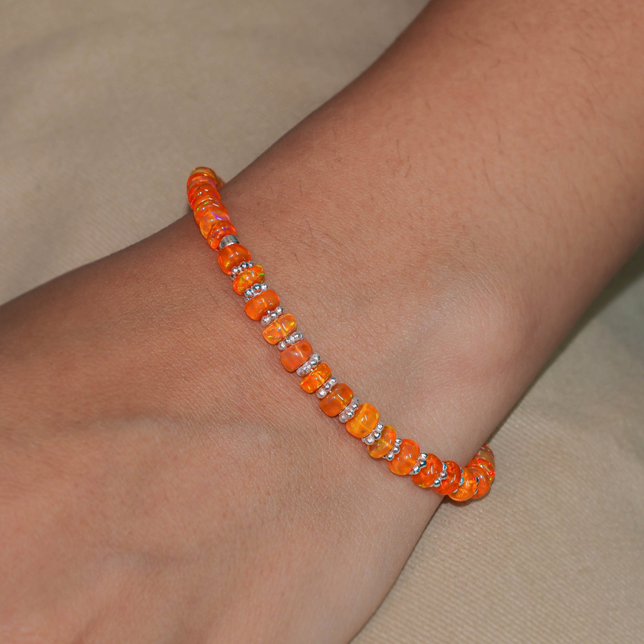 Natural Orange Opal Separator Rondelle Beaded Bracelet - Goodstone Jewels