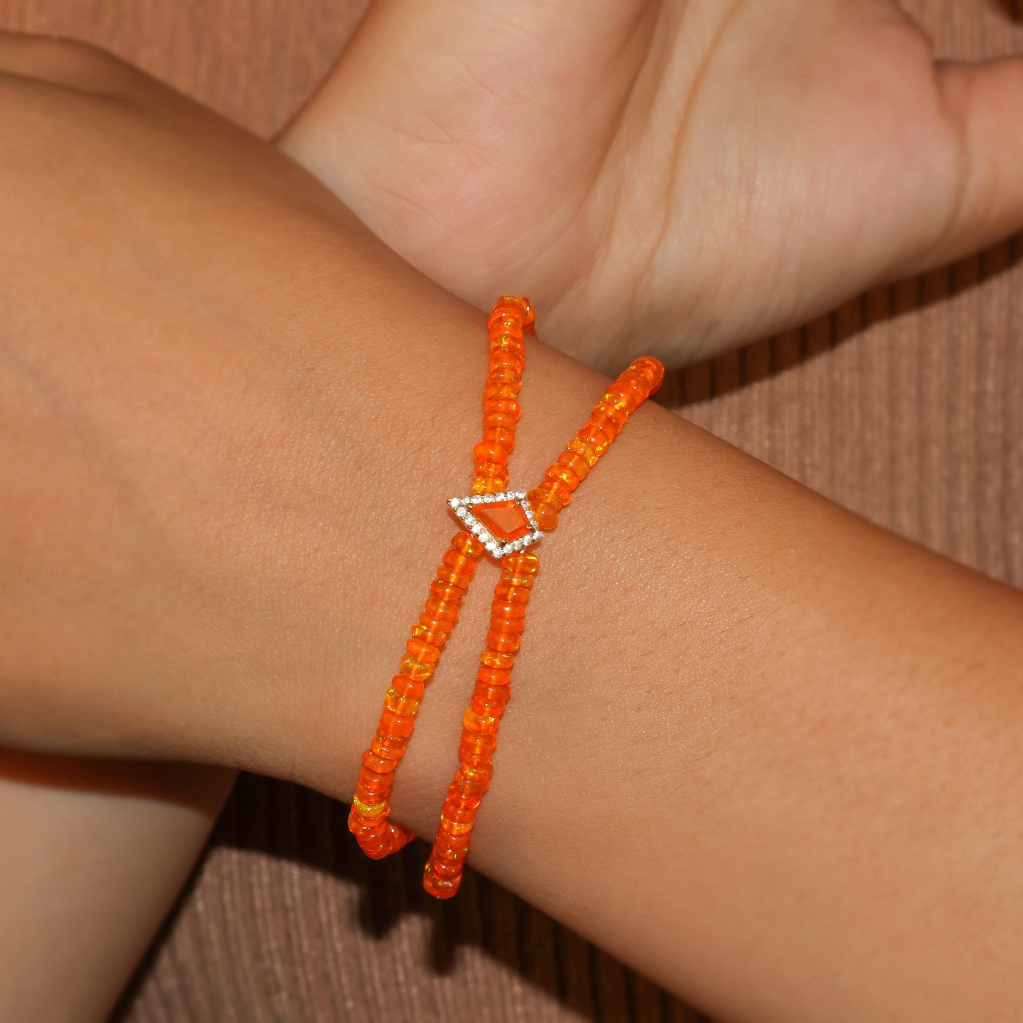 Natural Orange Opal Two - Strand Kite Charm Beaded Bracelet - Goodstone Jewels