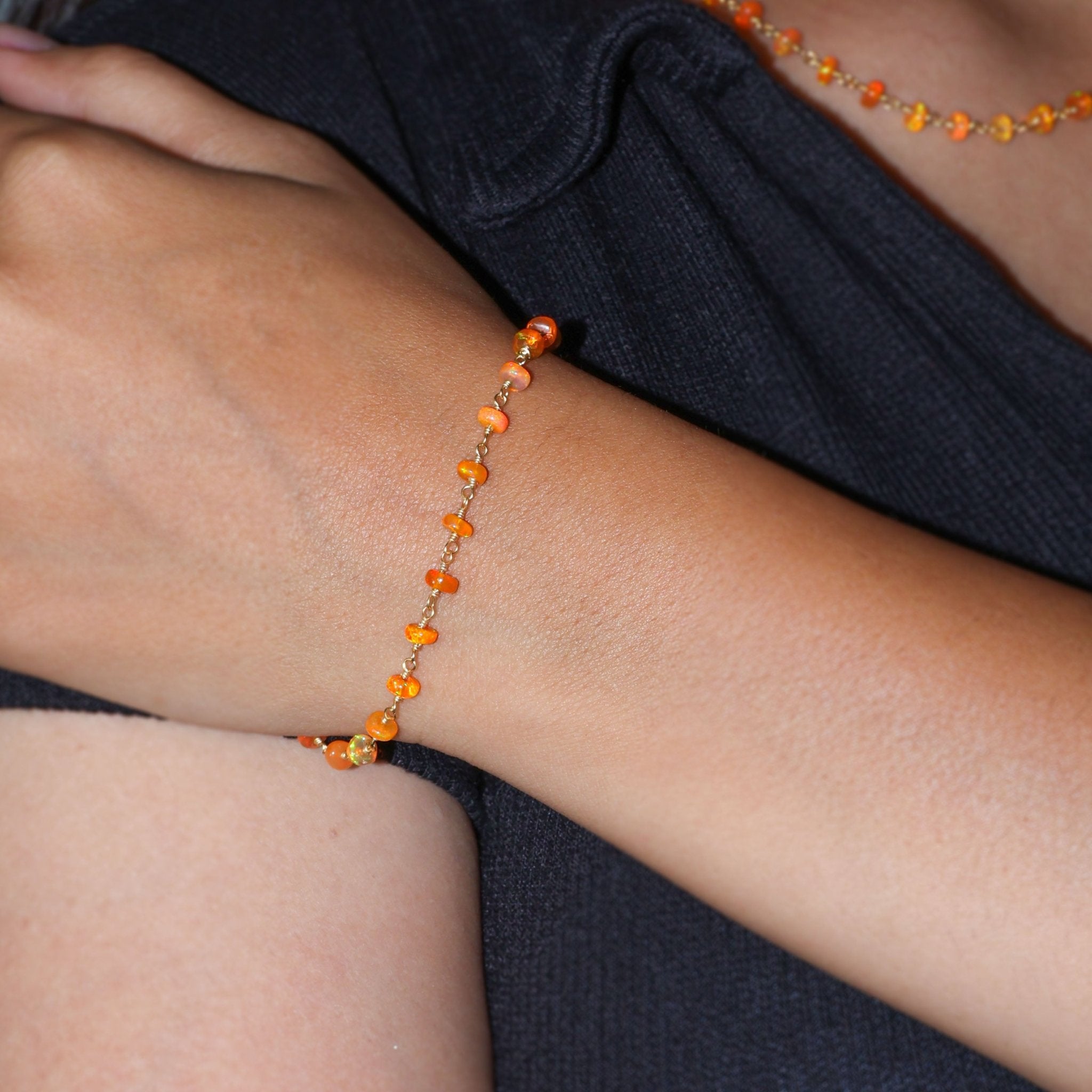 Natural Orange Opal Wire Wrap Beaded Bracelet Gold Filled Bracelets - Goodstone Jewels