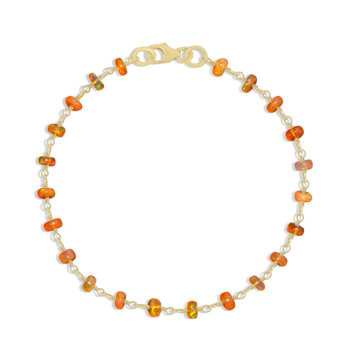 Natural Orange Opal Wire Wrap Beaded Bracelet Gold Filled Bracelets