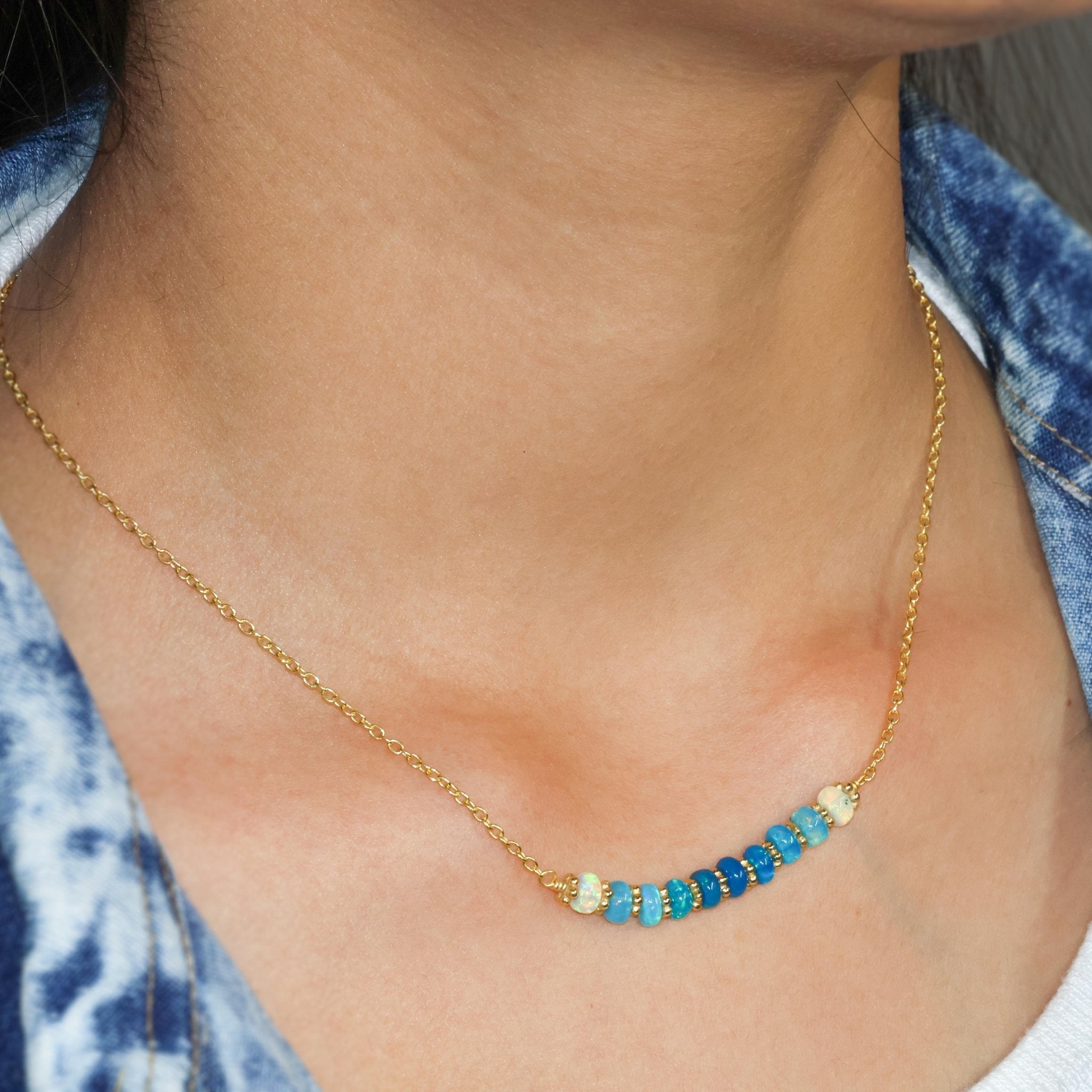 Natural Paraiba Opal Bar Chain Necklace for Women - Goodstone Jewels