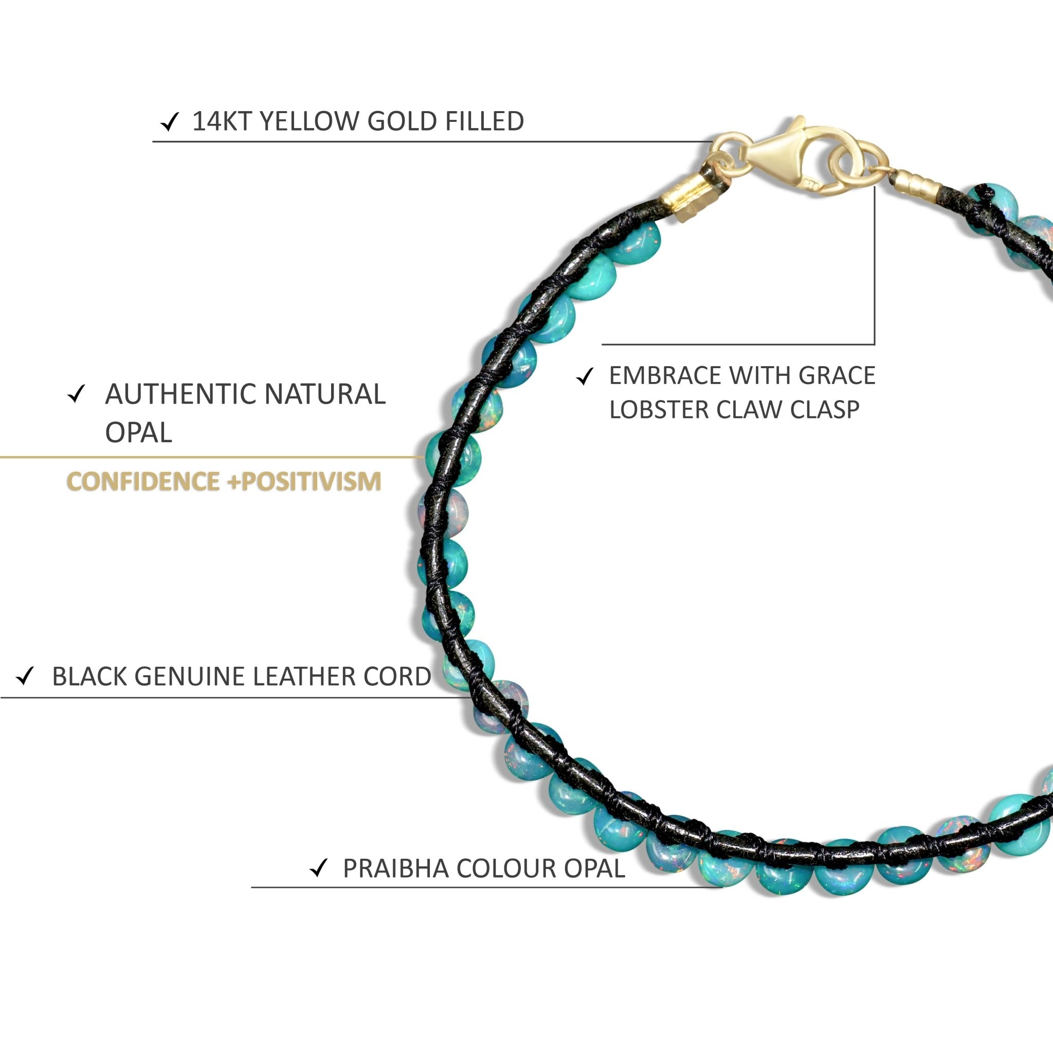 Natural Paraiba Opal Beads With Black Genuine Leather Cord Bracelet - Goodstone Jewels