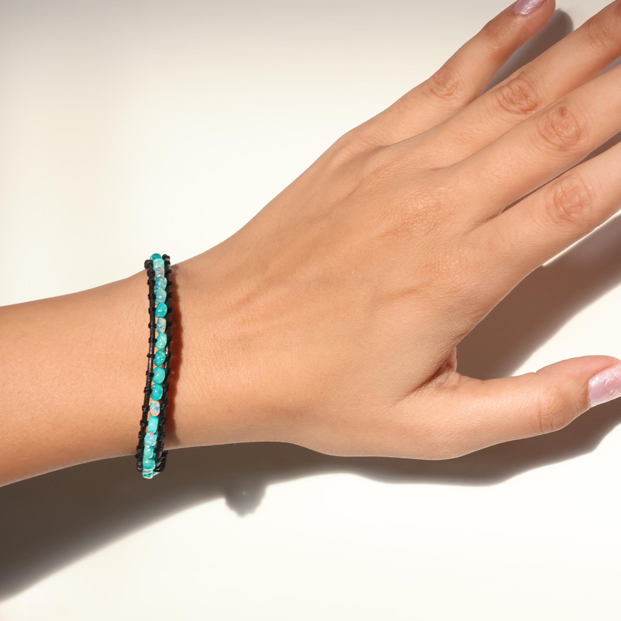 Natural Paraiba Opal Black Rope Beaded Bracelet Smooth Beads - Goodstone Jewels