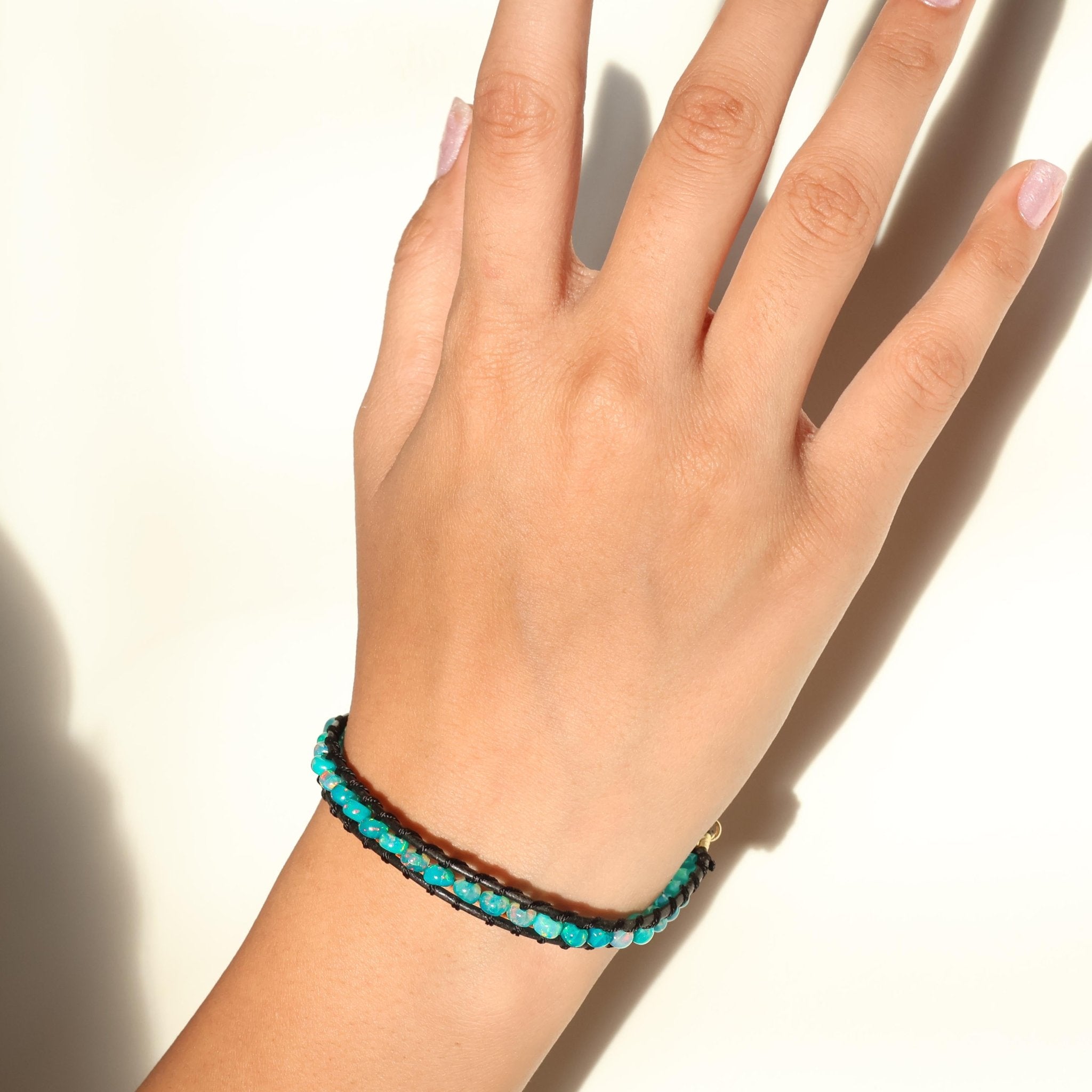 Natural Paraiba Opal Black Rope Beaded Bracelet Smooth Beads - Goodstone Jewels