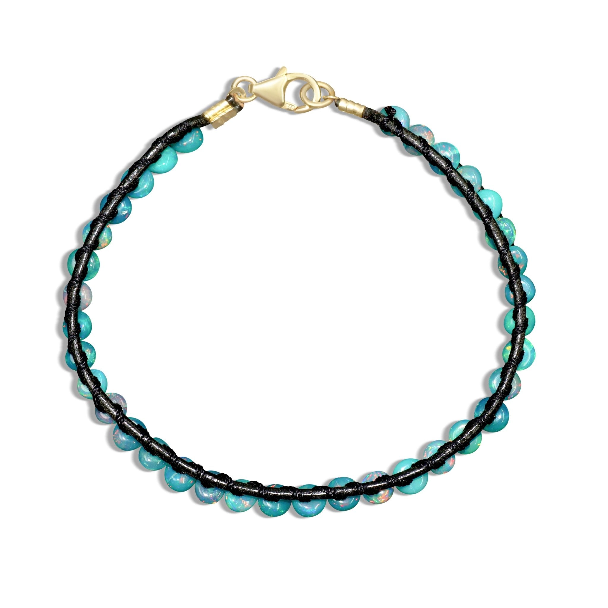 Natural Paraiba Opal Black Rope Beaded Bracelet Smooth Beads - Goodstone Jewels