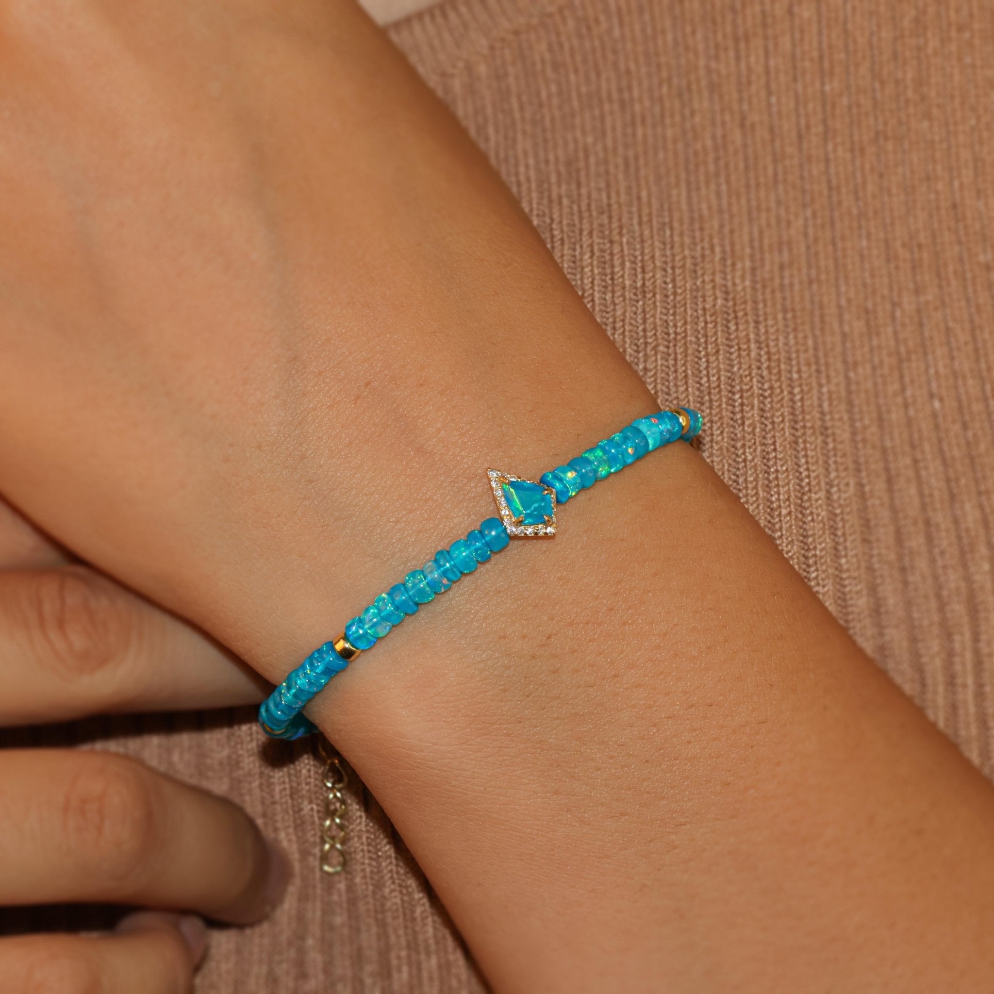 Natural Paraiba Opal Gemstone Kite Charm Plain Beaded Bracelet - Goodstone Jewels
