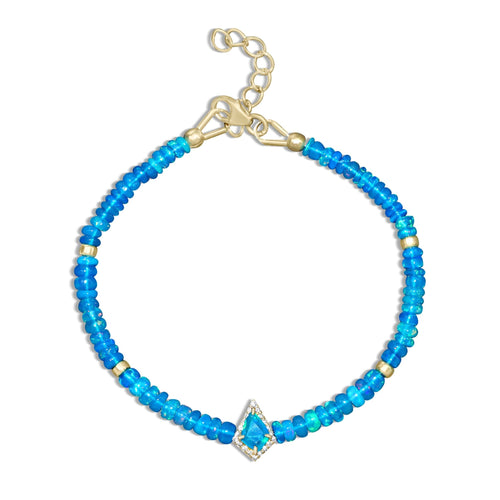 Natural Paraiba Opal Gemstone Kite Charm Plain Beaded Bracelet