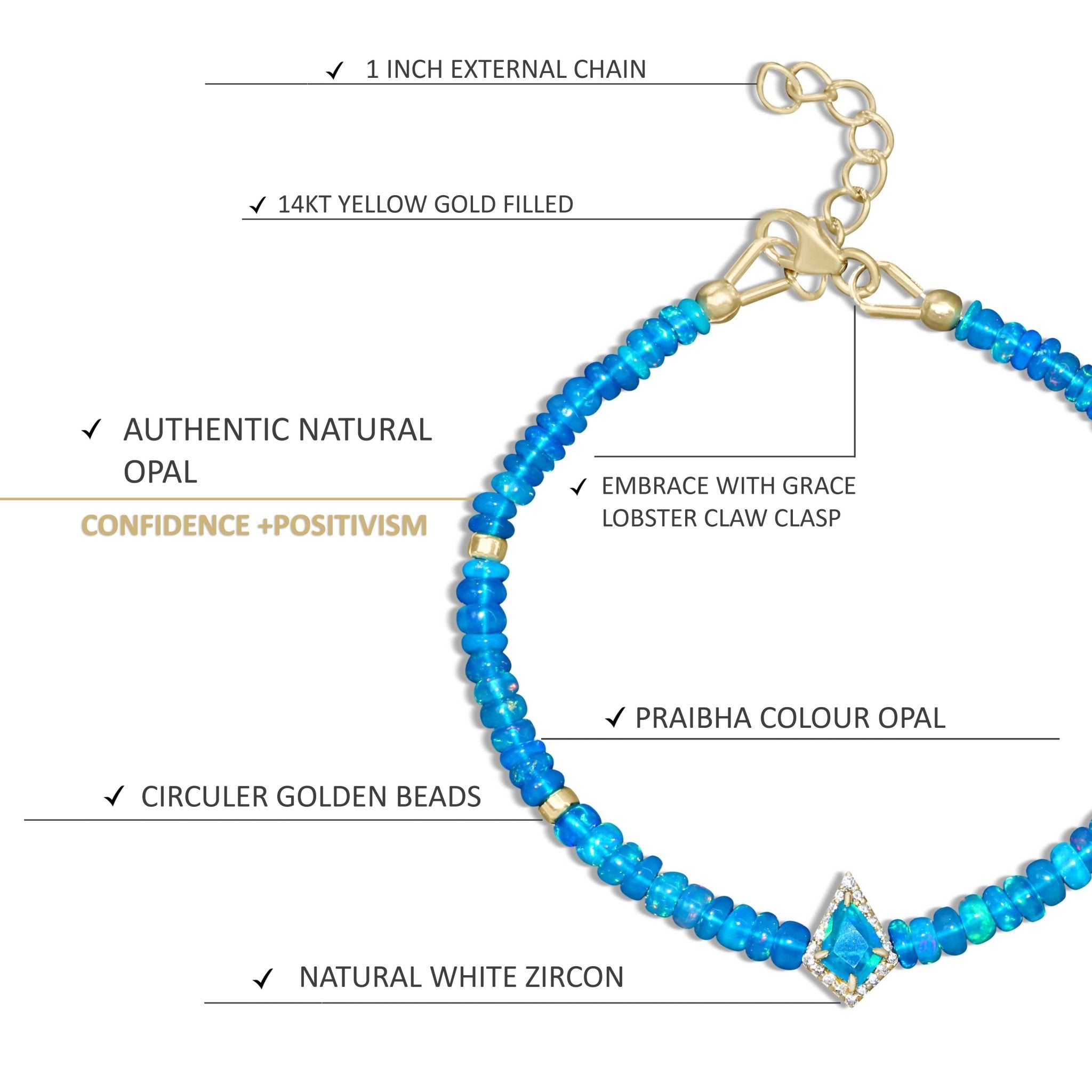 Natural Paraiba Opal Gemstone Kite Charm Plain Beaded Bracelet - Goodstone Jewels