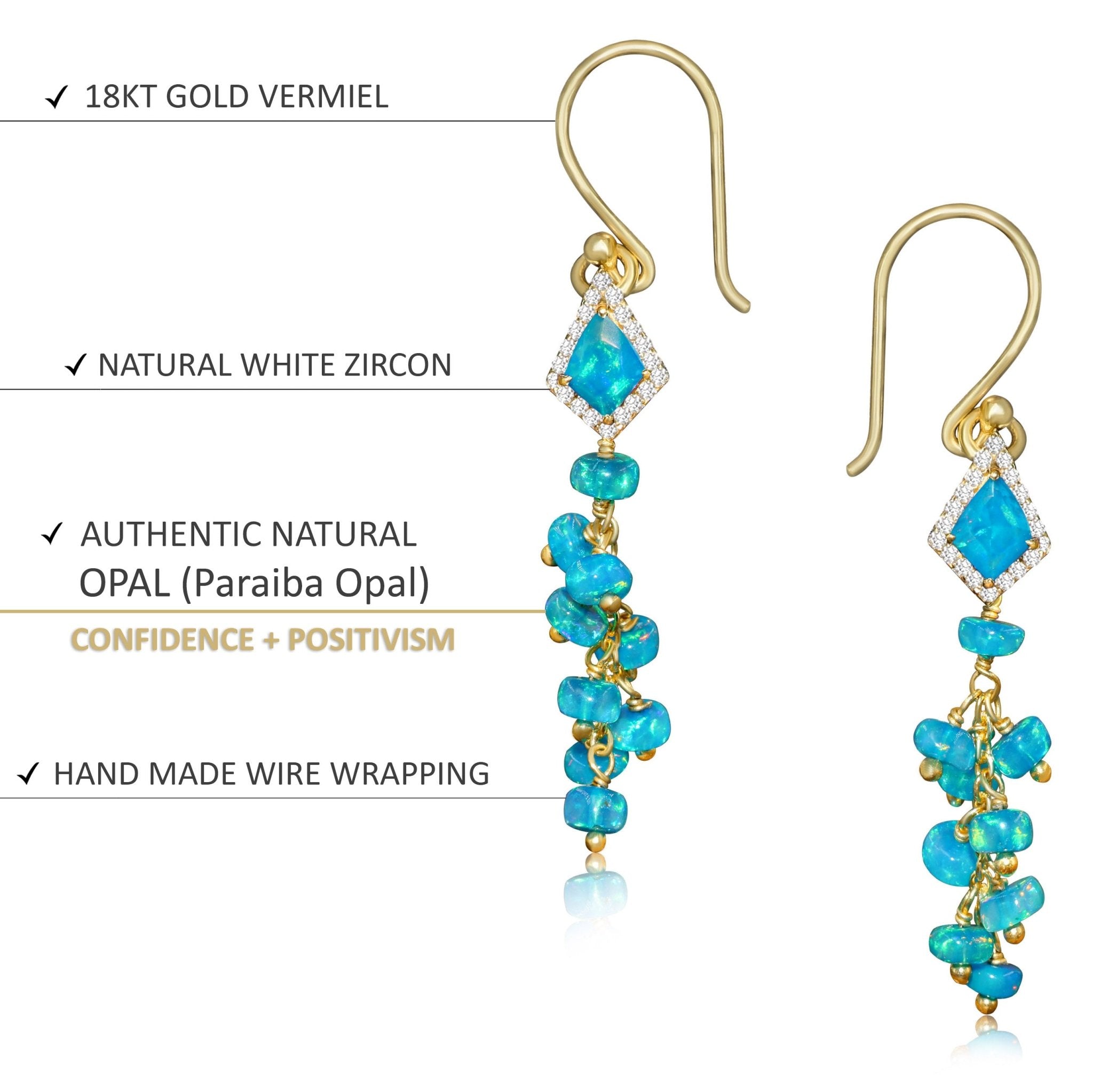 Natural Paraiba Opal Kite Charm Beaded Cluster Earrings - Goodstone Jewels