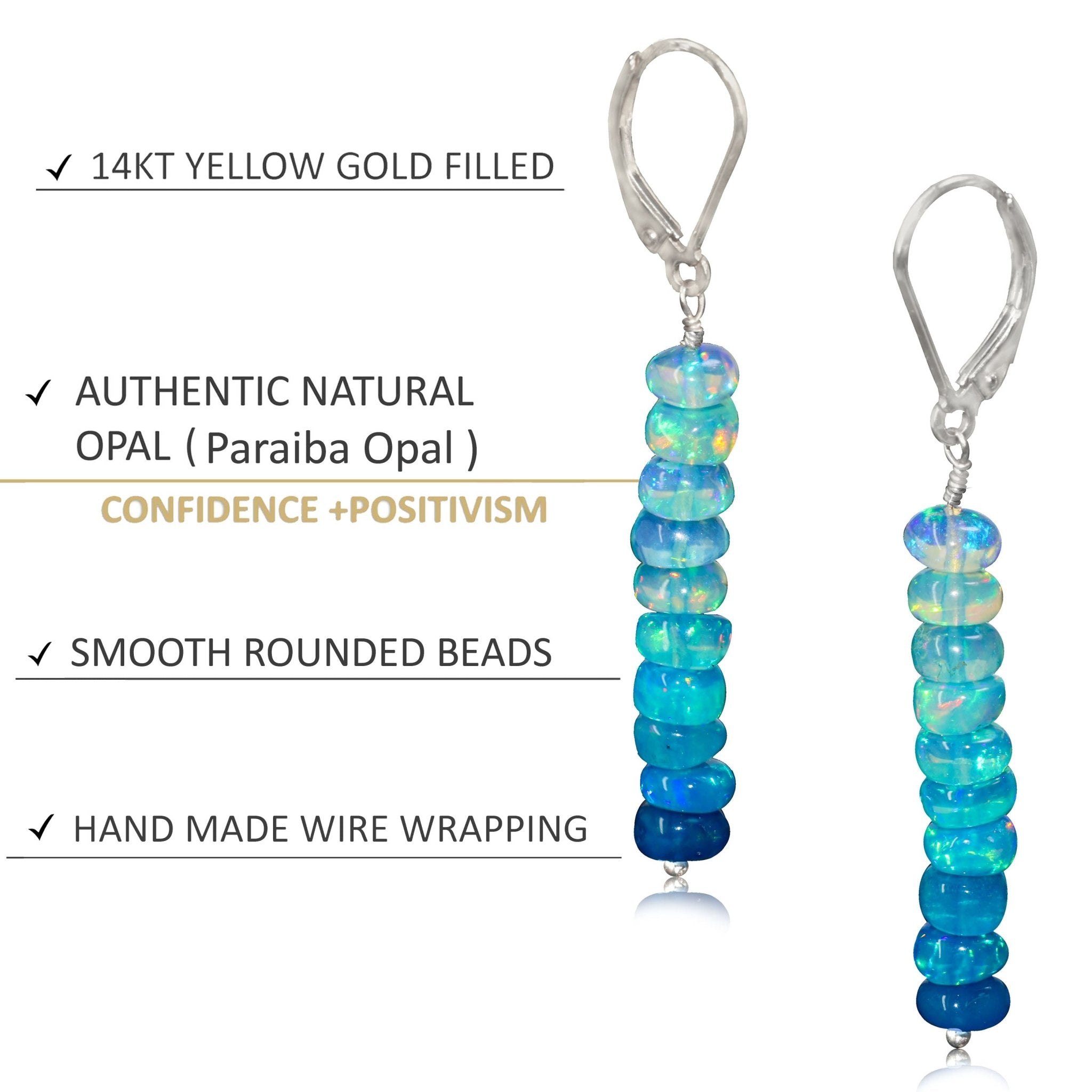 Natural Paraiba Opal Linear Beaded Dangle Drop Earrings - Goodstone Jewels