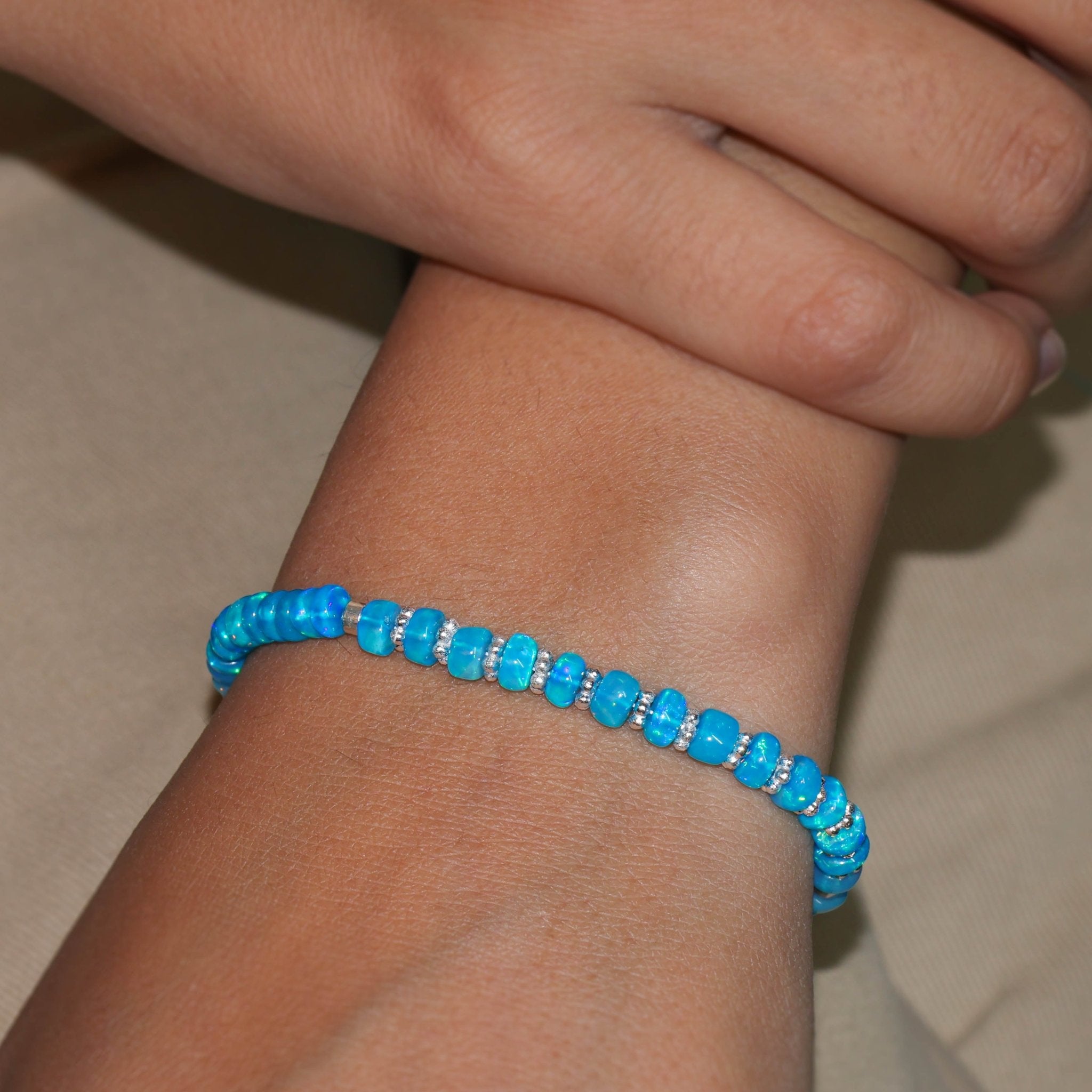 Natural Paraiba Opal Separator Rondelle Beaded Bracelet - Goodstone Jewels