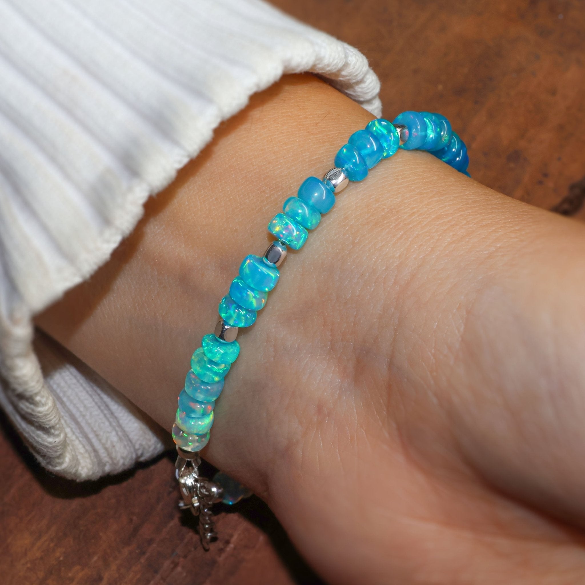 Natural Paraiba Opal Shaded Dainty Beaded Bracelet Gold Filled Handmade Bracelets - Goodstone Jewels