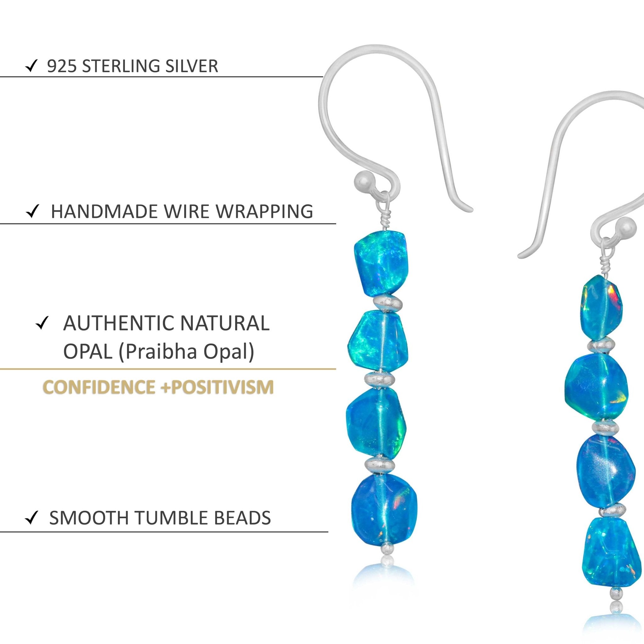 Natural Paraiba Opal Tumble Bead Linear Dangle Earrings - Goodstone Jewels