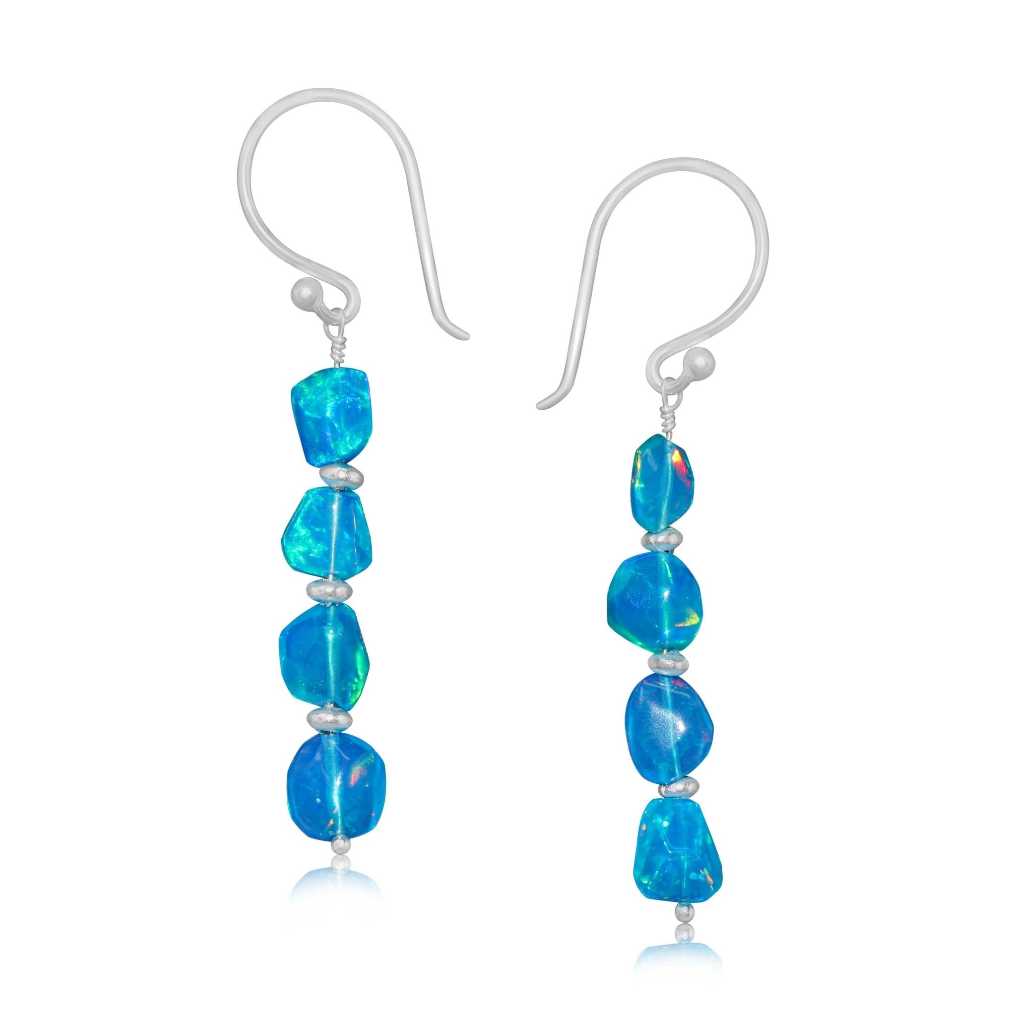 Natural Paraiba Opal Tumble Bead Linear Dangle Earrings - Goodstone Jewels