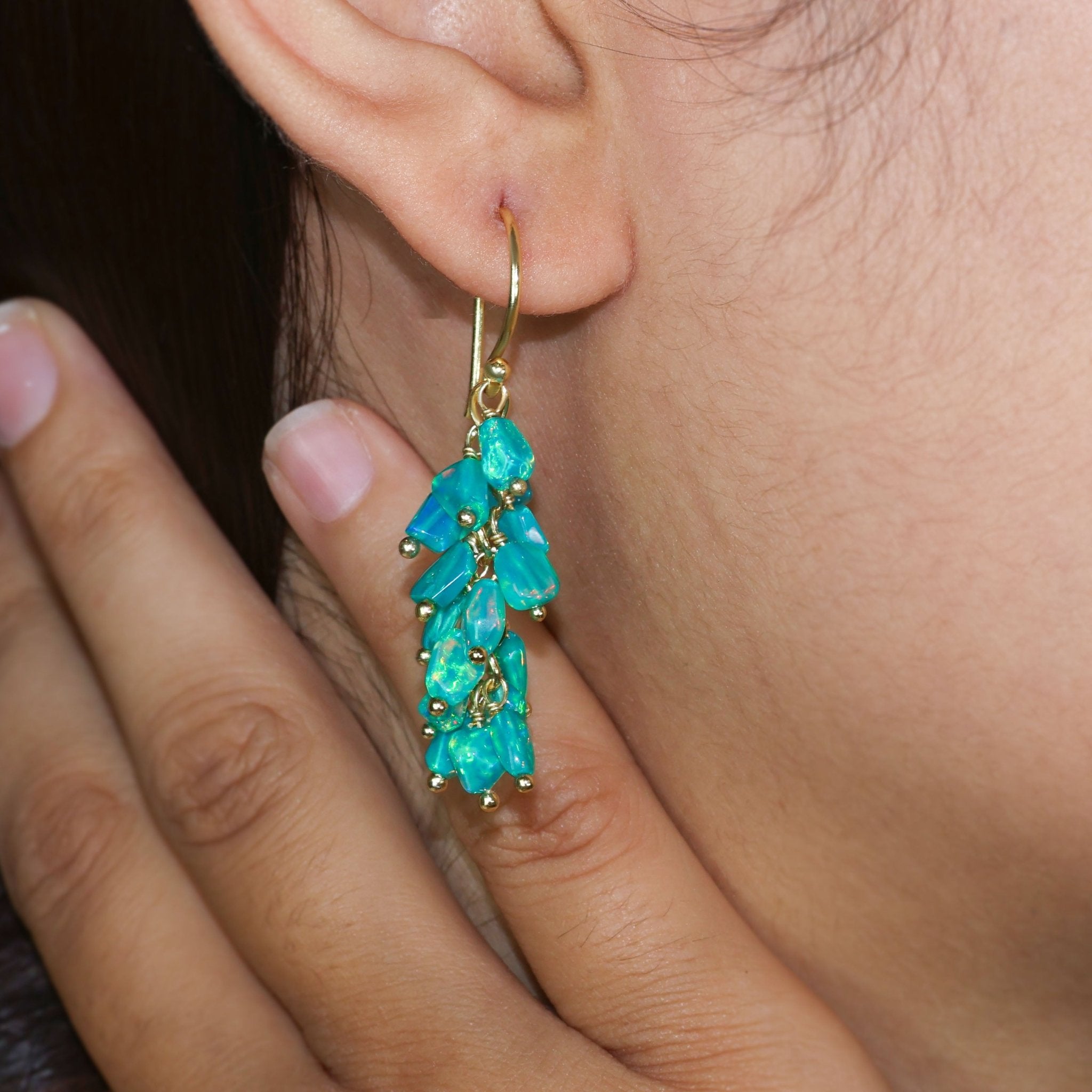 Natural Paraiba Opal Tumble Shape Beaded Cluster Earrings - Goodstone Jewels