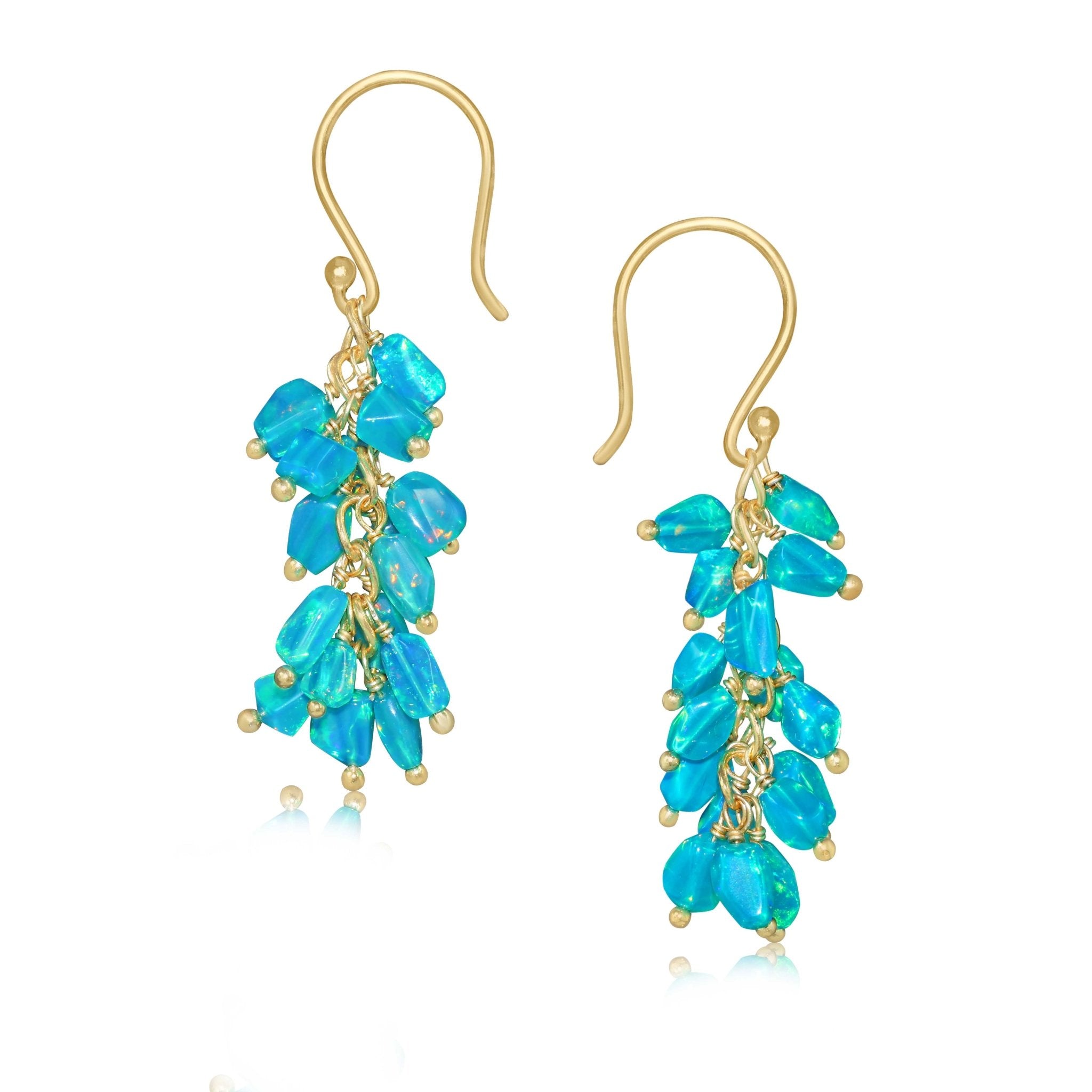 Natural Paraiba Opal Tumble Shape Beaded Cluster Earrings - Goodstone Jewels