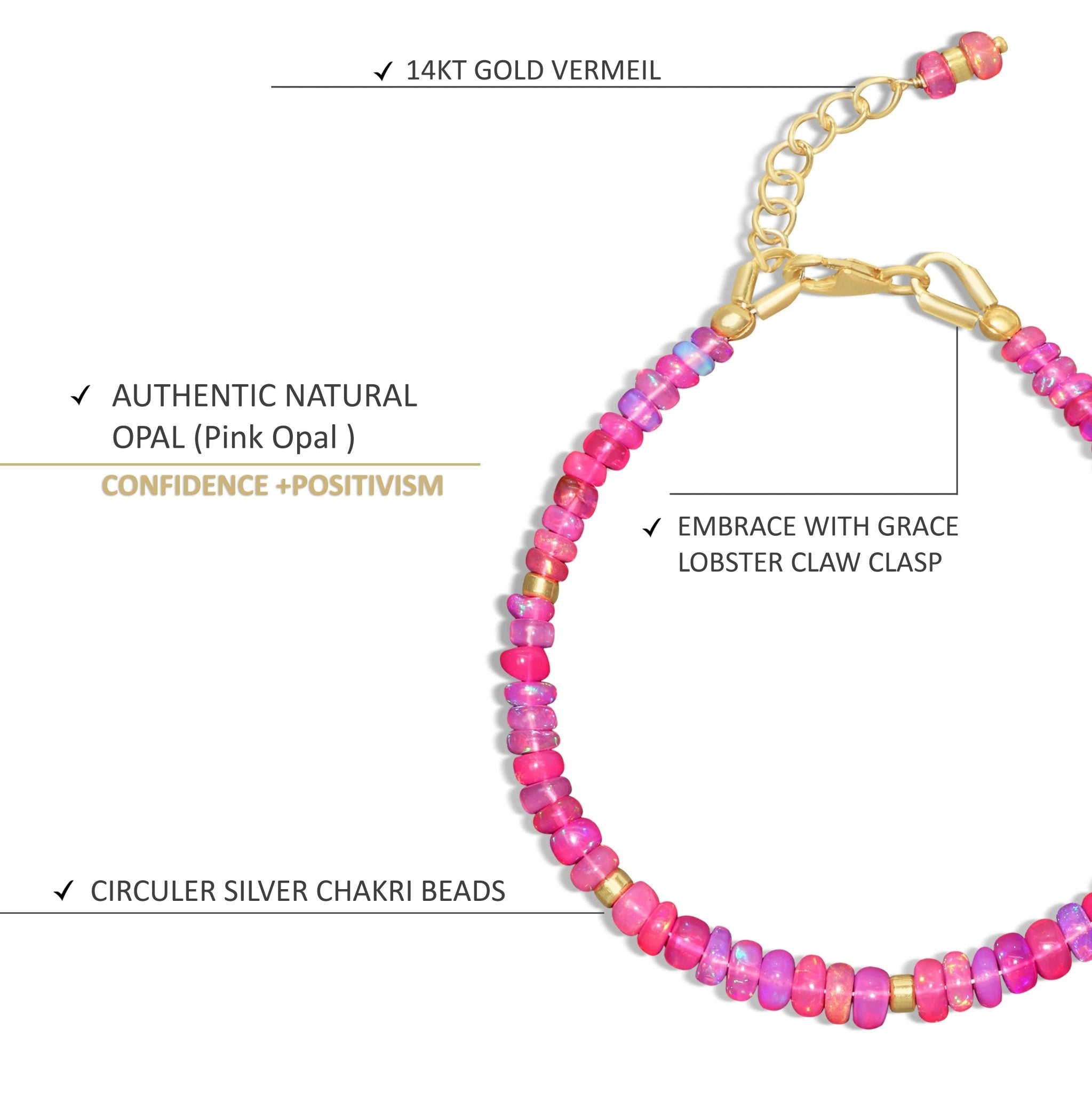 Natural Pink Opal Separator Bead Strand Rondelle Bracelet - Goodstone Jewels
