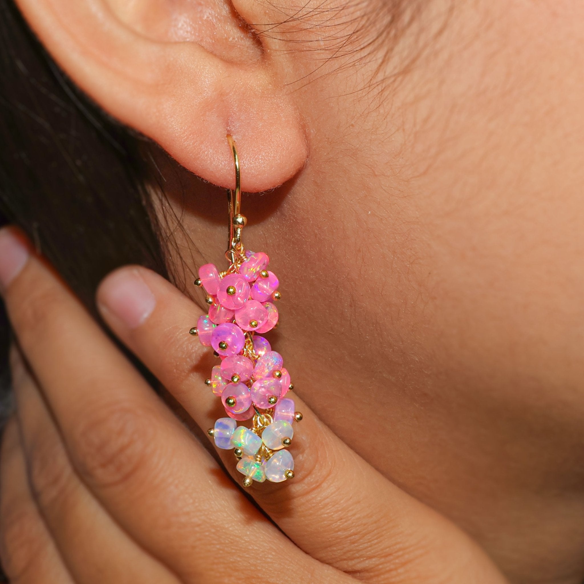Natural Pink Opal Shaded Beads Cluster Handmade Earrings - Goodstone Jewels