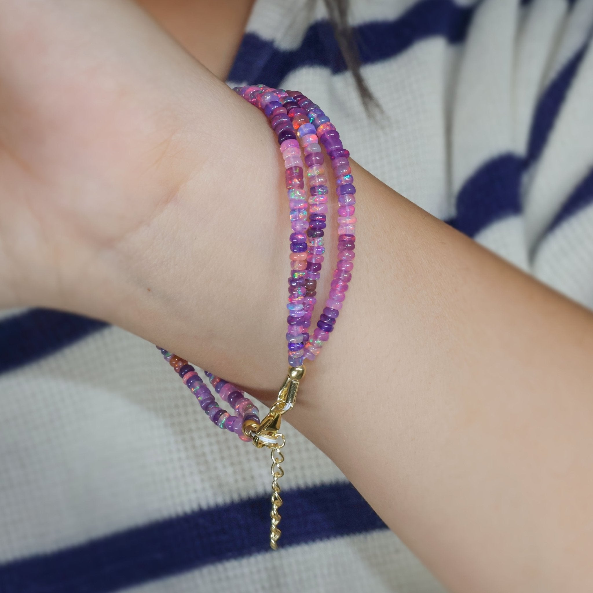 Natural Purple Opal 3 Strand Plain Beaded Bracelet - Goodstone Jewels