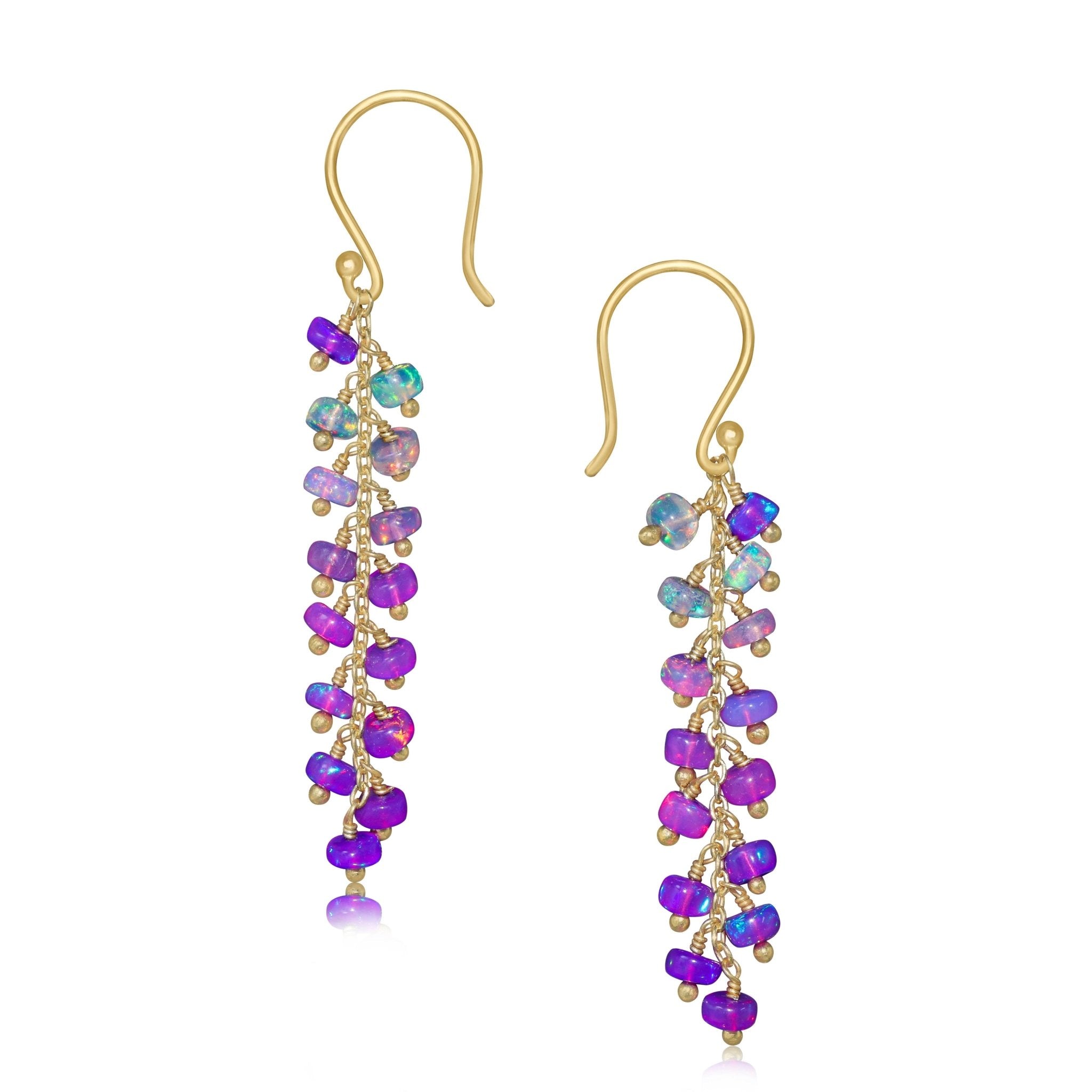 Natural Purple Opal Beaded Long Cluster Dangle Earrings - Goodstone Jewels
