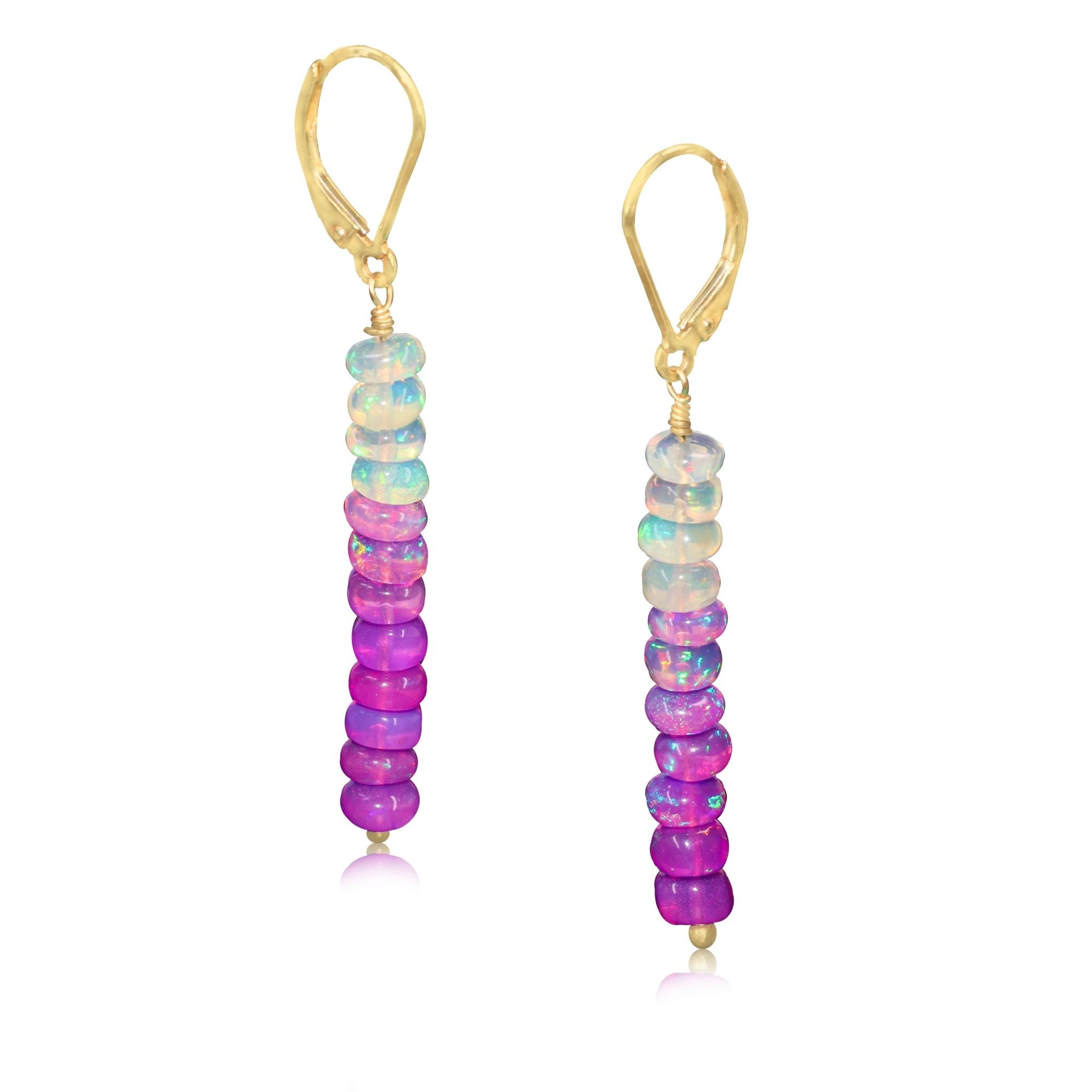 Natural Purple Opal Linear Beaded Dangle Drop Earrings - Goodstone Jewels