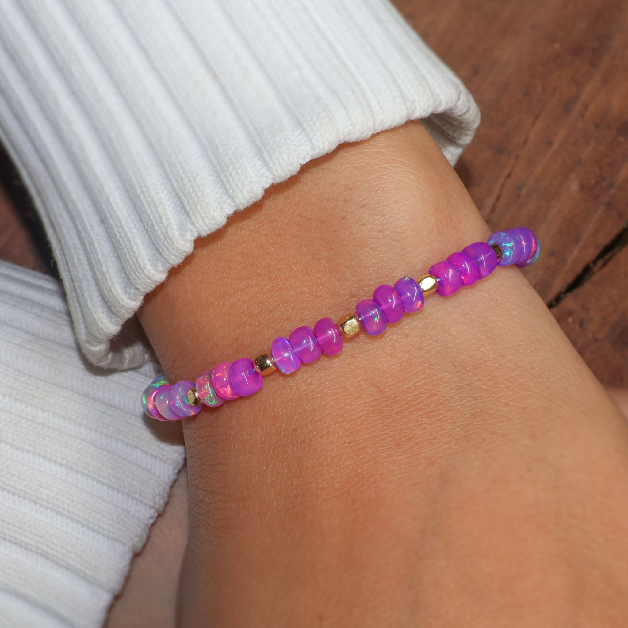 Natural Purple Opal Shaded Dainty Beaded Bracelet Gold Filled Handmade Bracelets - Goodstone Jewels