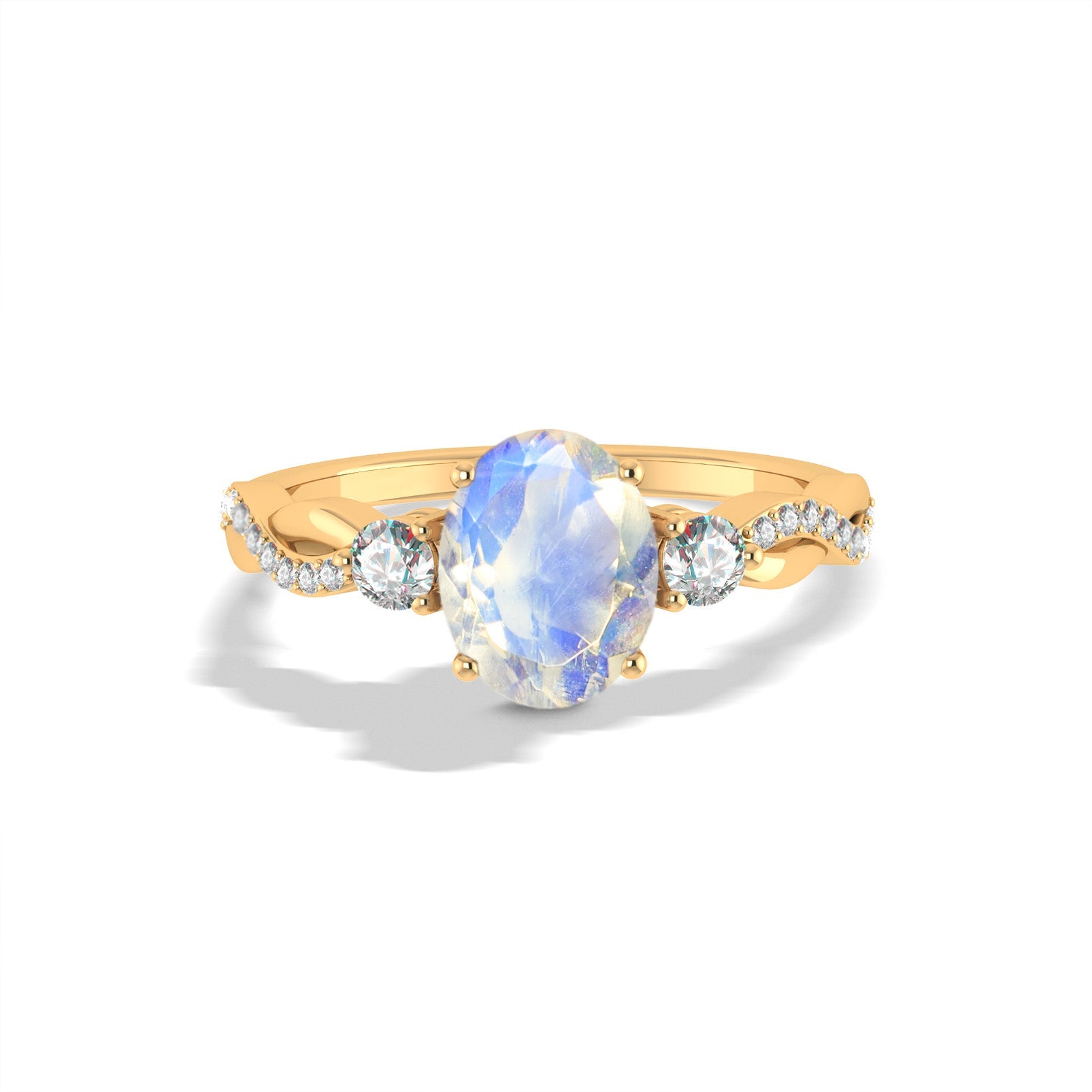 Natural Rainbow Moonstone Engagement Solitaire Ring - Goodstone Jewels
