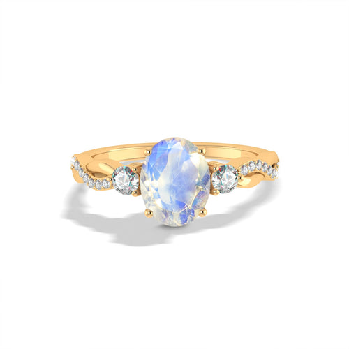 Natural Rainbow Moonstone Engagement Solitaire Ring